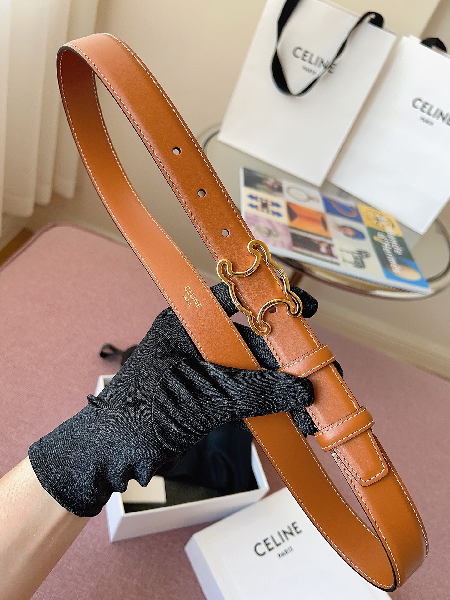 Celine 셀린느 블랙 메탈 버클 가죽 벨트 3