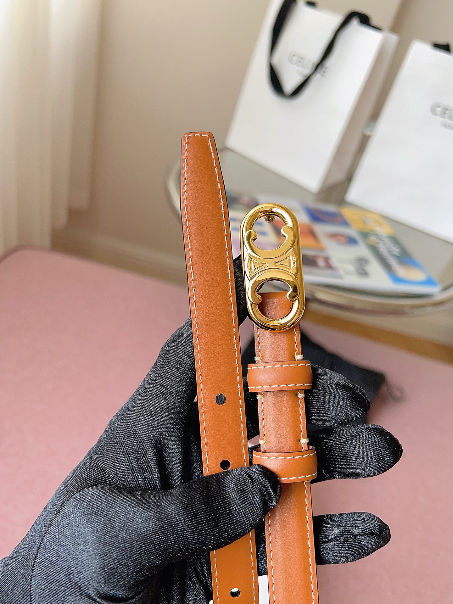 Celine 셀린느 블랙 메탈 버클 가죽 벨트 6