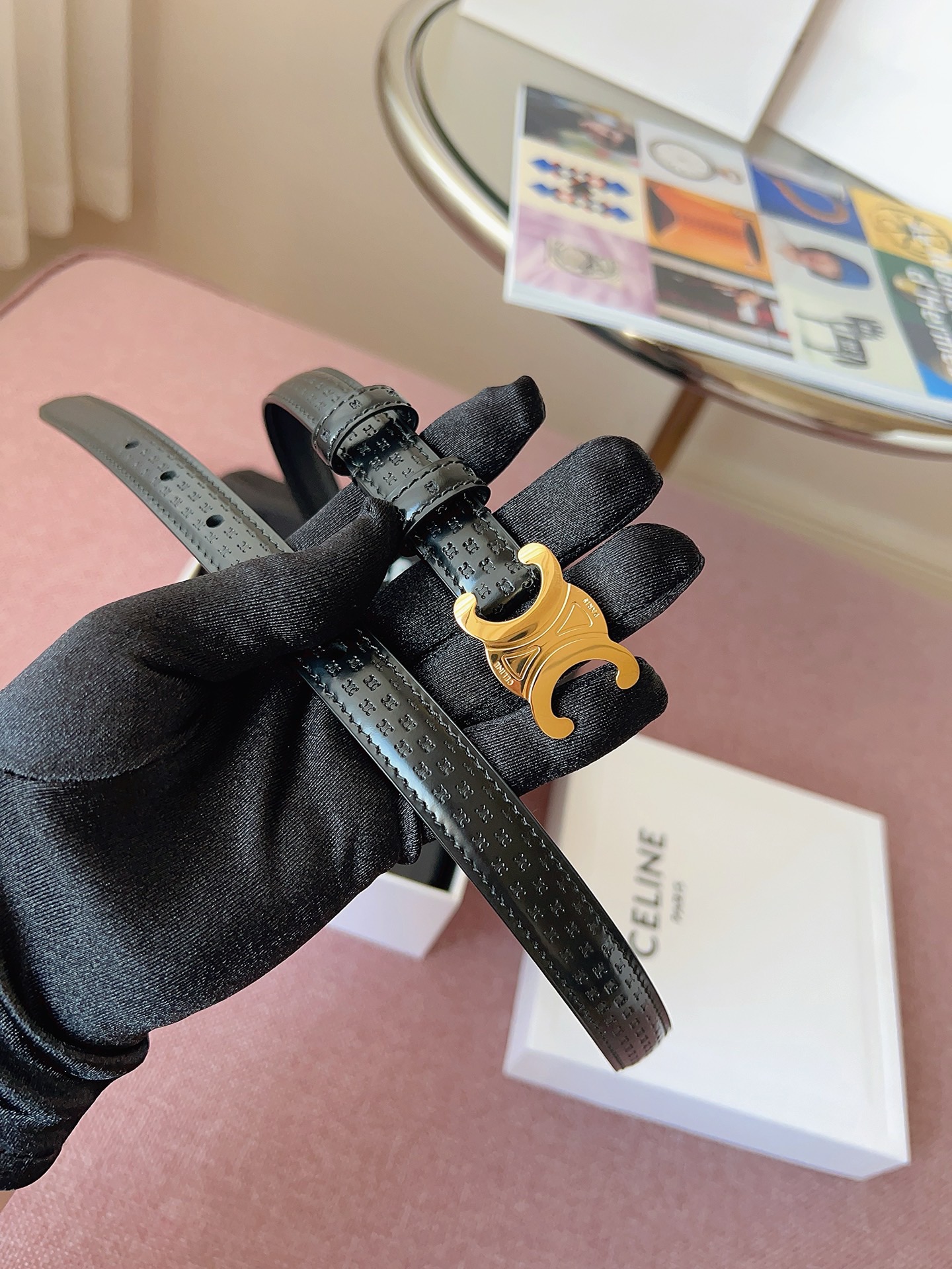 Celine 셀린느 블랙 메탈 버클 가죽 벨트 8