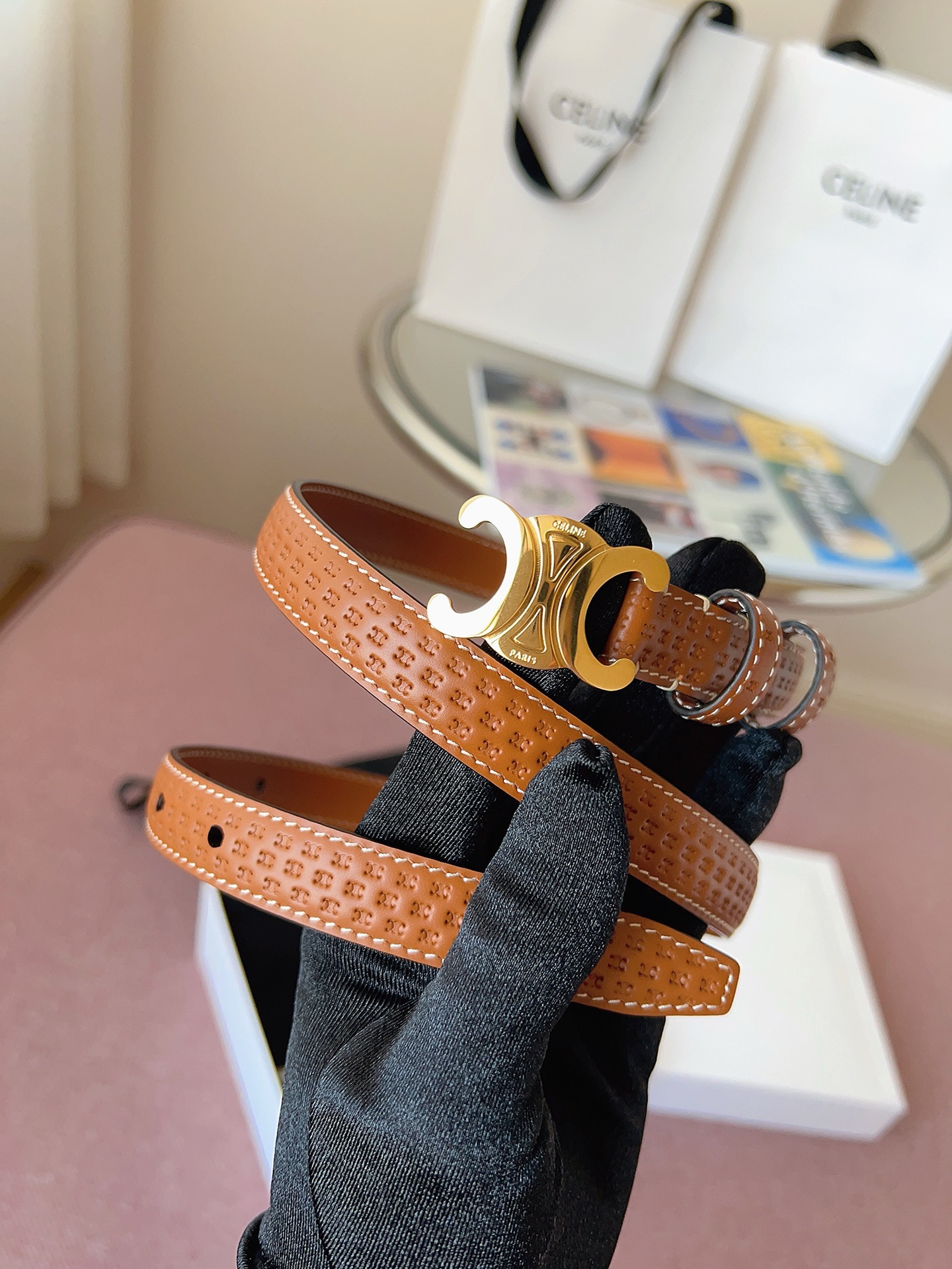 Celine 셀린느 블랙 메탈 버클 가죽 벨트 1