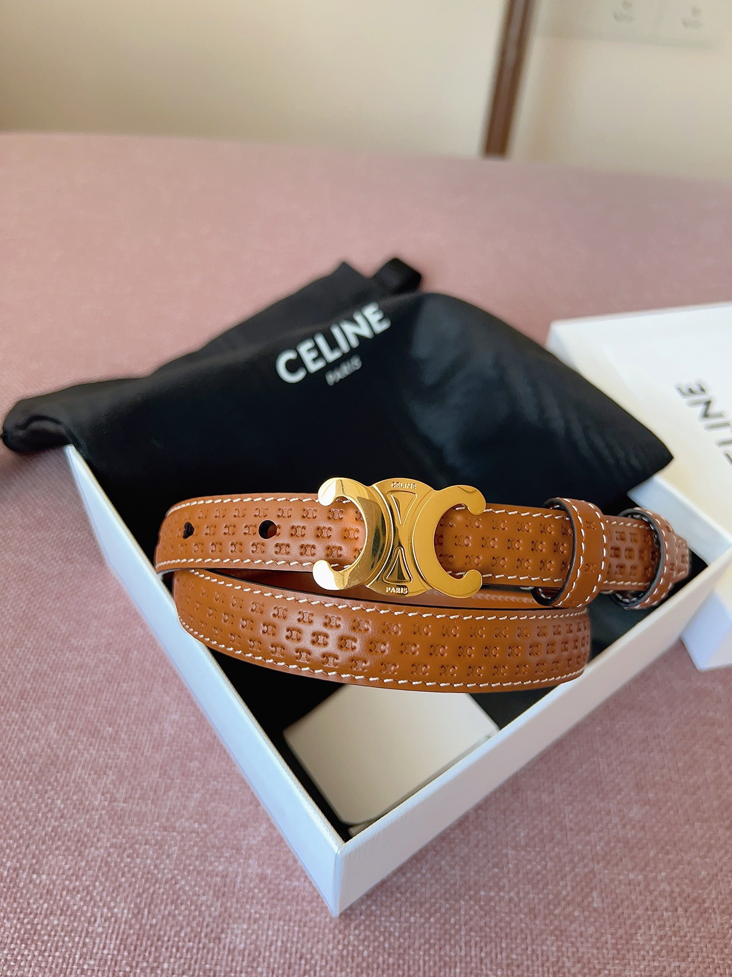 Celine 셀린느 블랙 메탈 버클 가죽 벨트 2