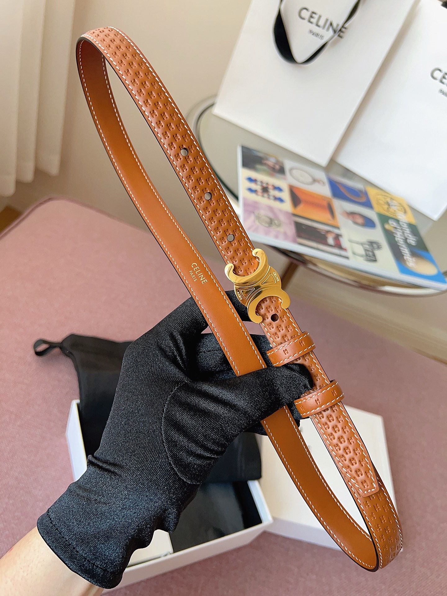 Celine 셀린느 블랙 메탈 버클 가죽 벨트 3