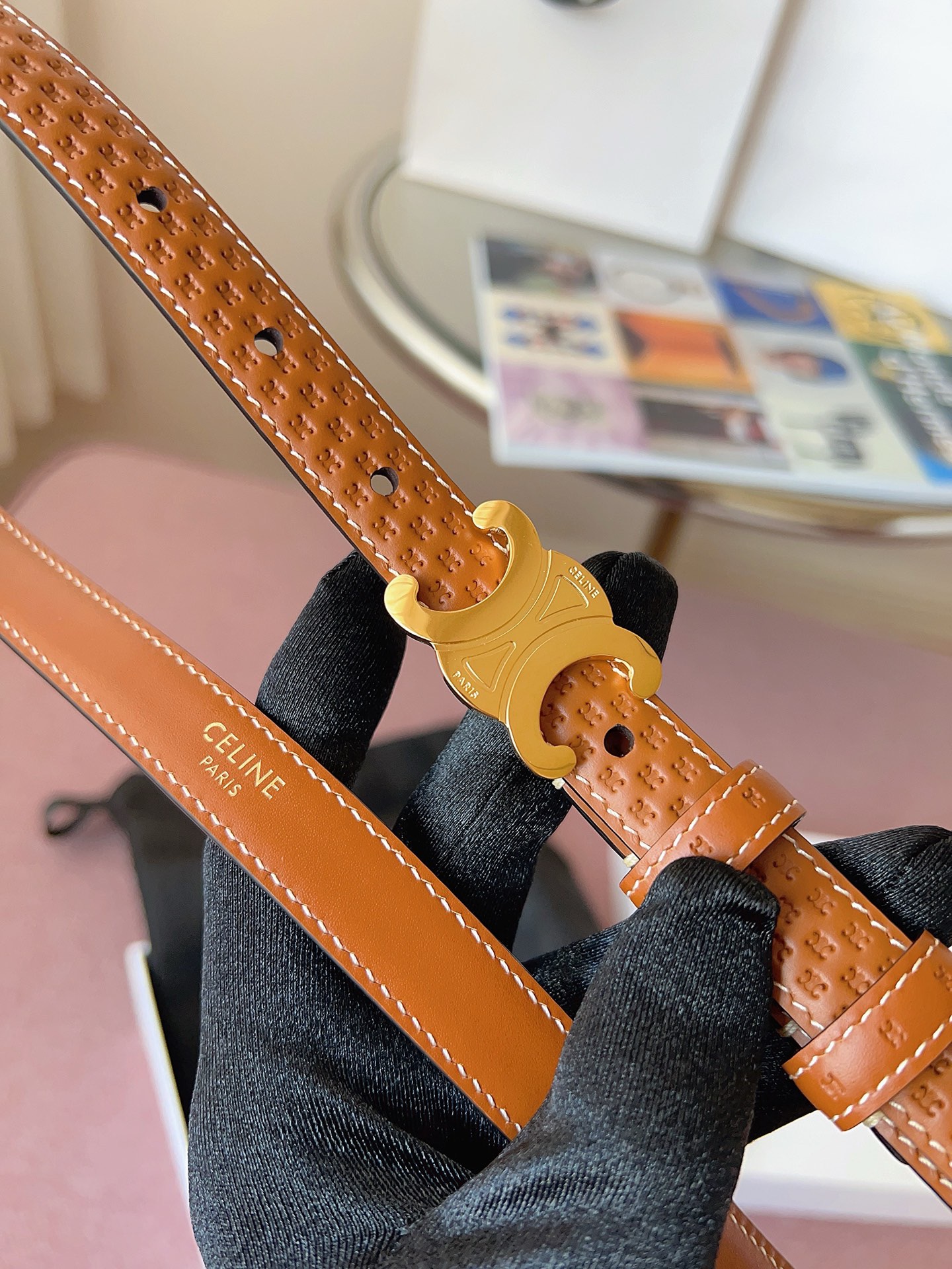 Celine 셀린느 블랙 메탈 버클 가죽 벨트 4