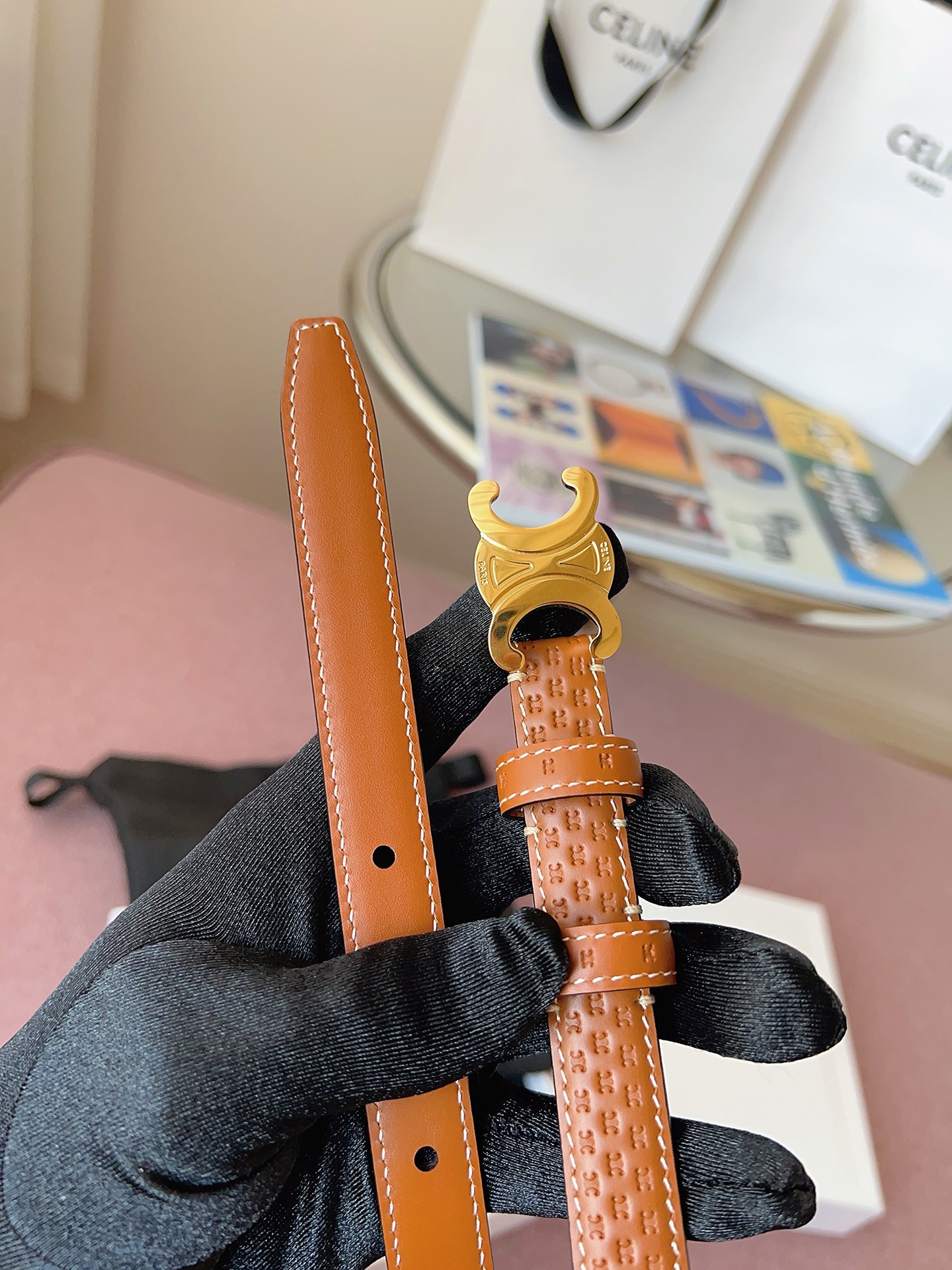 Celine 셀린느 블랙 메탈 버클 가죽 벨트 5