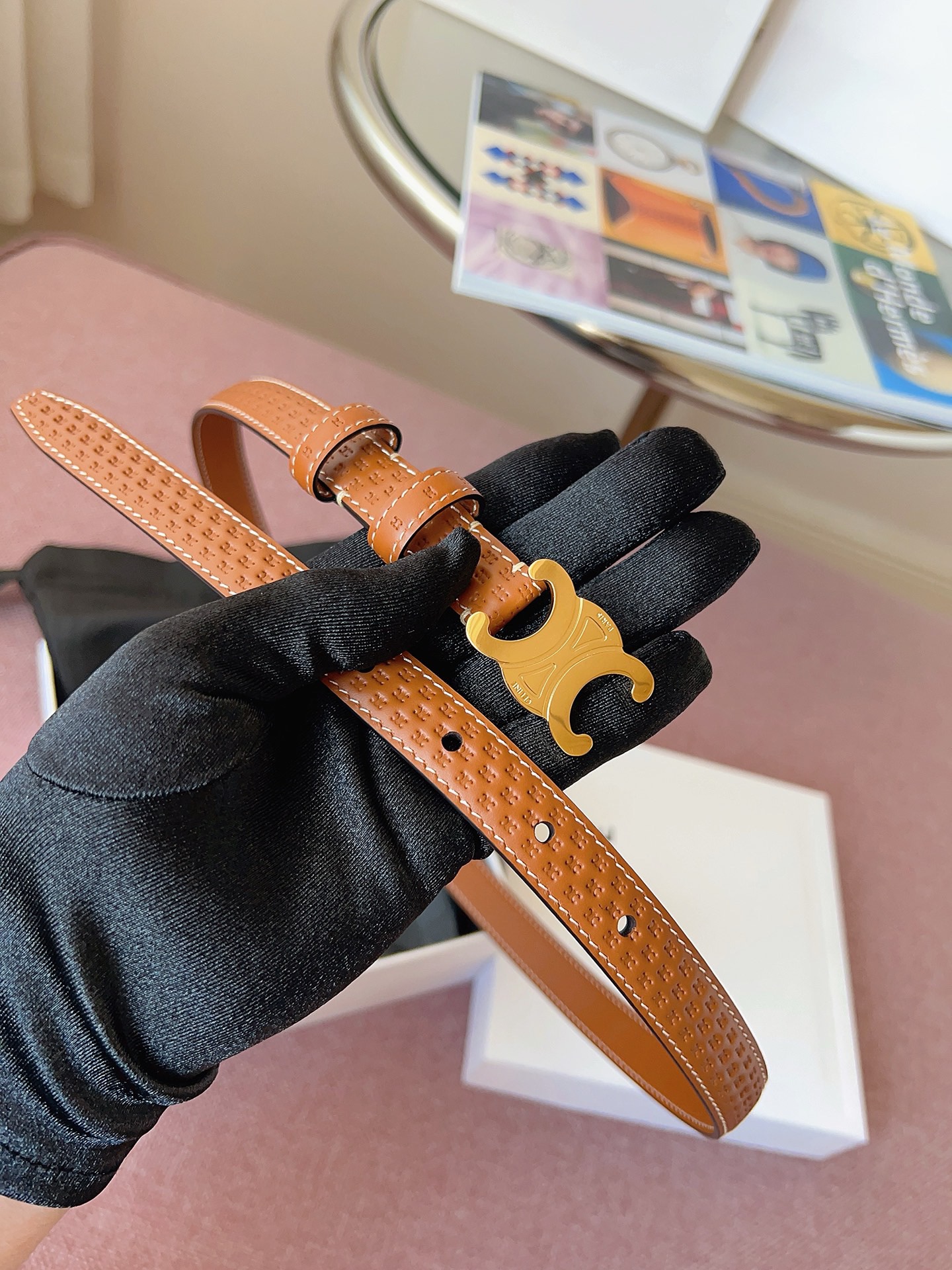 Celine 셀린느 블랙 메탈 버클 가죽 벨트 8