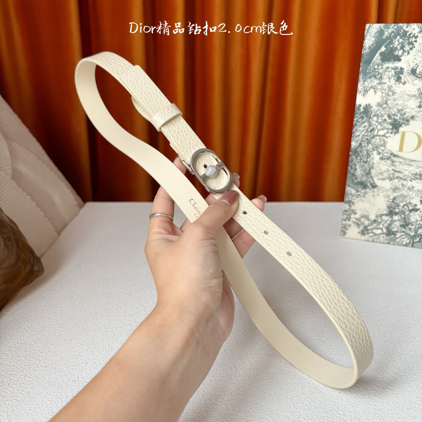 Dior 디올 크리스탈 버클 레드 가죽 벨트 12