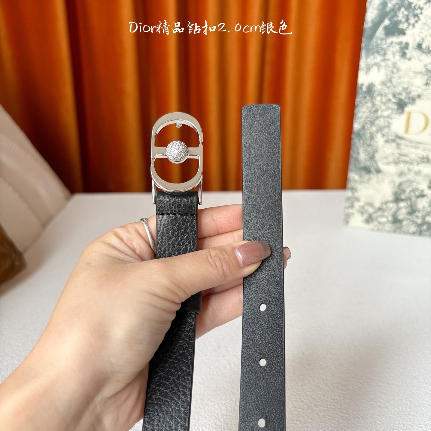 Dior 디올 크리스탈 버클 레드 가죽 벨트 10