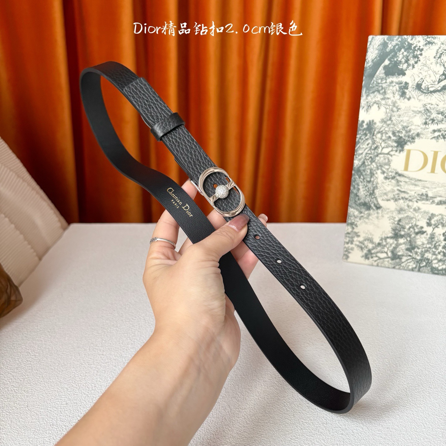 Dior 디올 크리스탈 버클 레드 가죽 벨트 12