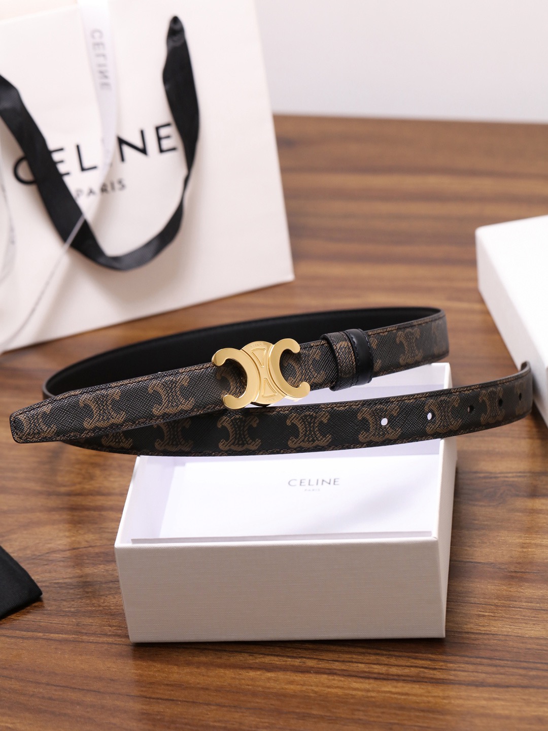 CELINE 셀린느 트리옴프 버클 여성 소가죽 벨트 5