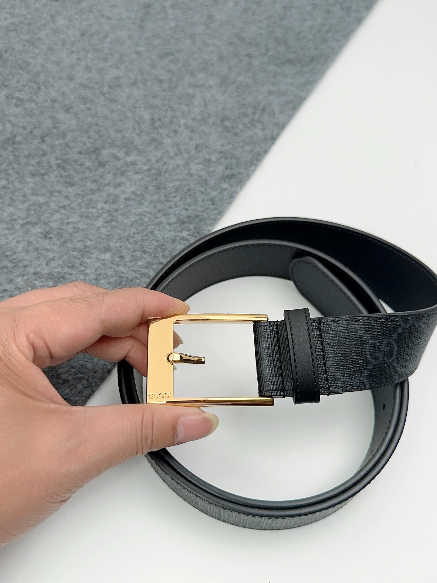 Gucci 구찌 GG 패턴 가죽 벨트 3.5cm 15