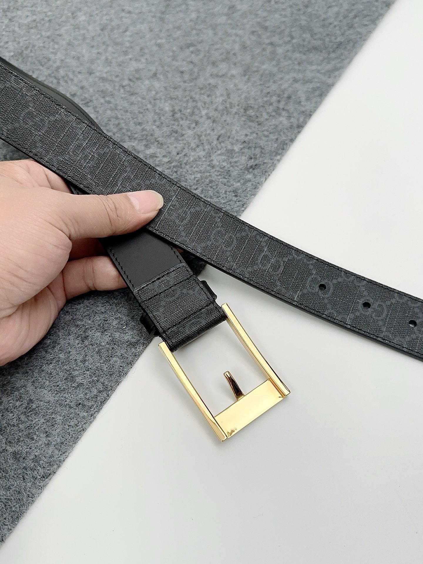 Gucci 구찌 GG 패턴 가죽 벨트 3.5cm 18