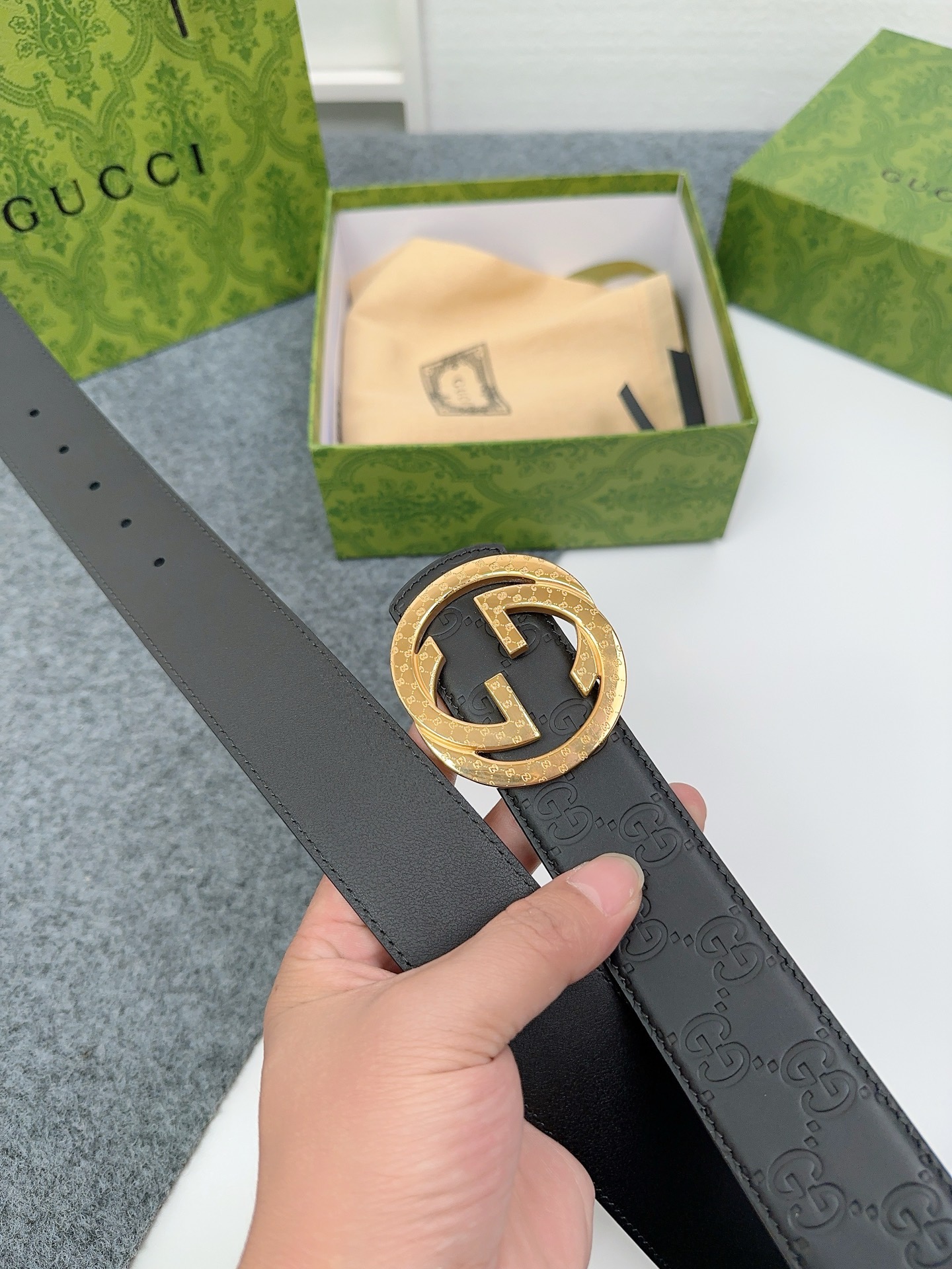 Gucci 구찌 GG 엠보 소가죽 남성 벨트 8