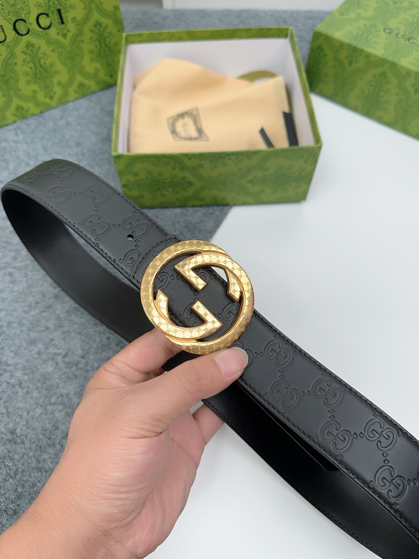 Gucci 구찌 GG 엠보 소가죽 남성 벨트 10