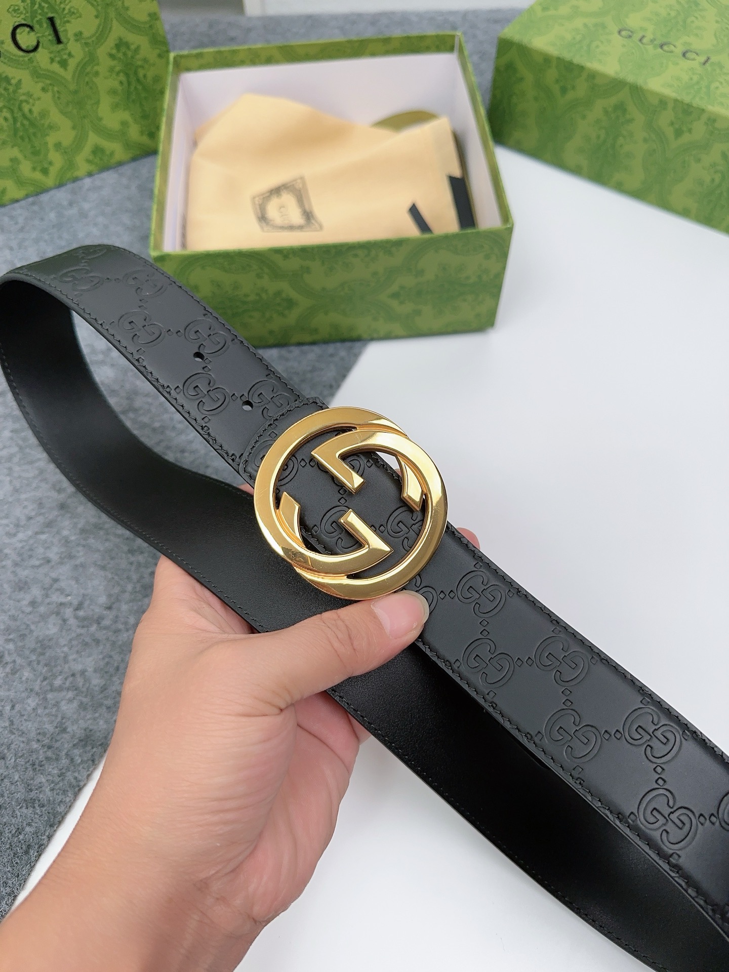 Gucci 구찌 GG 엠보 소가죽 남성 벨트 4