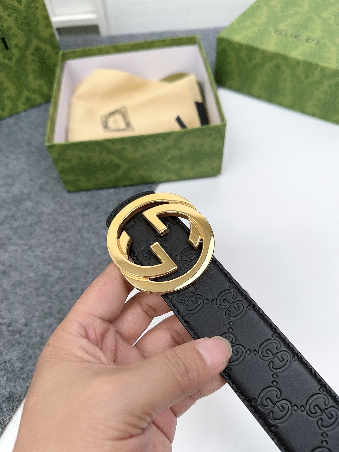 Gucci 구찌 GG 엠보 소가죽 남성 벨트 5