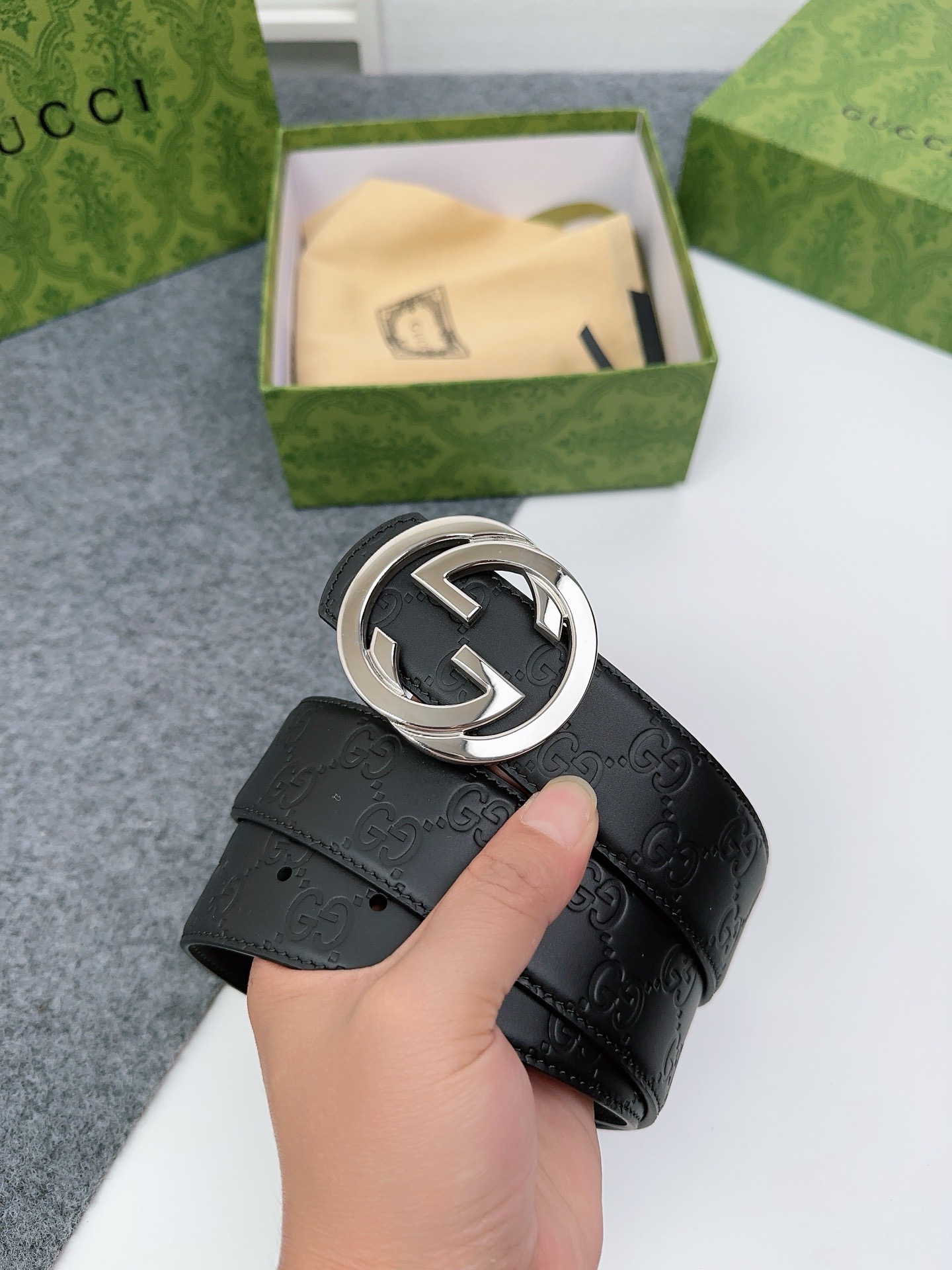 Gucci 구찌 GG 엠보 소가죽 남성 벨트 7