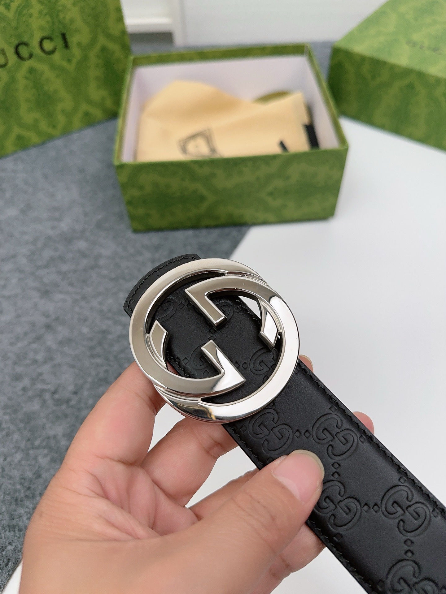 Gucci 구찌 GG 엠보 소가죽 남성 벨트 11