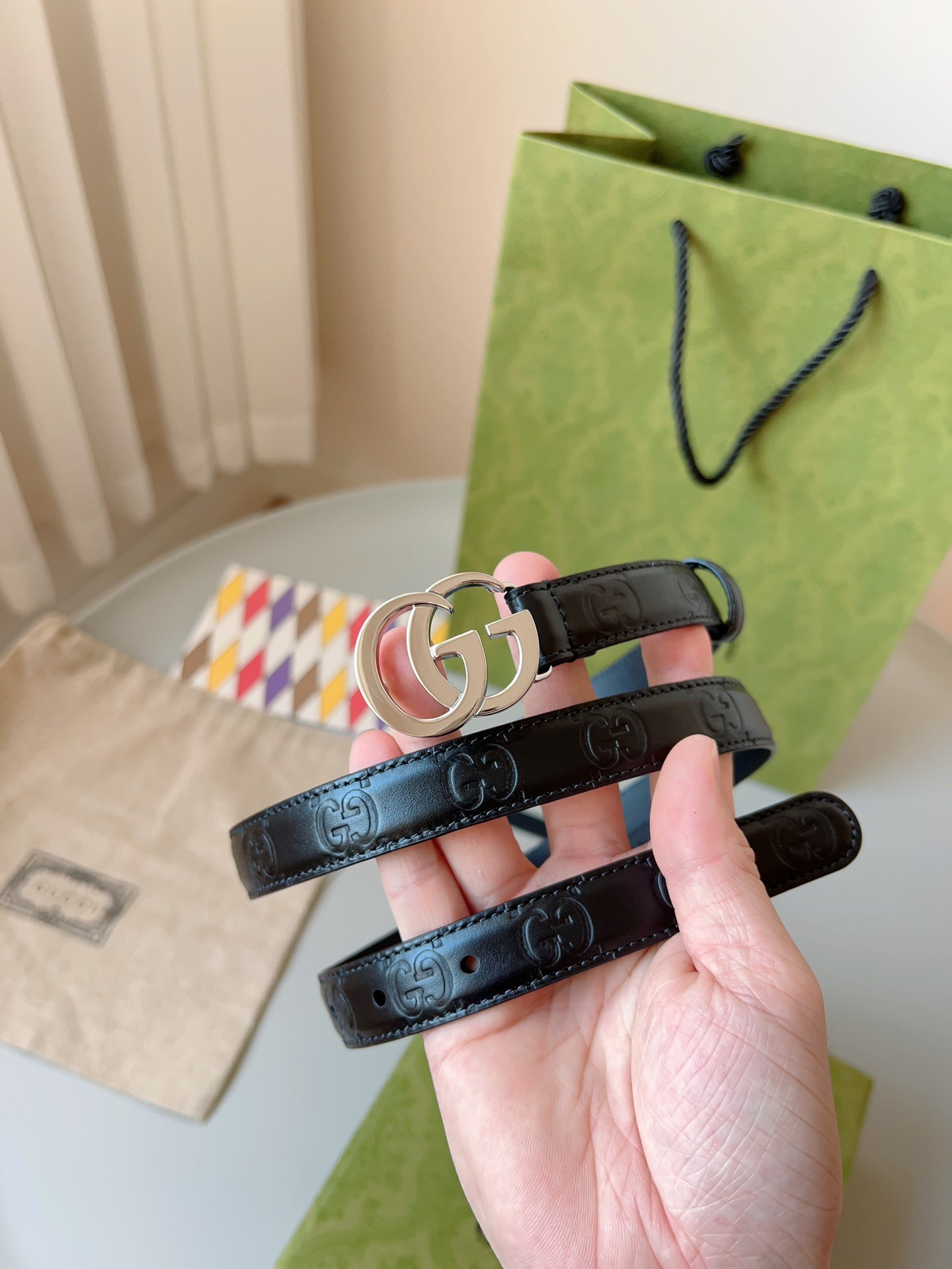 Gucci 구찌 GG 밀라노 블랙 엠보 가죽 벨트 4