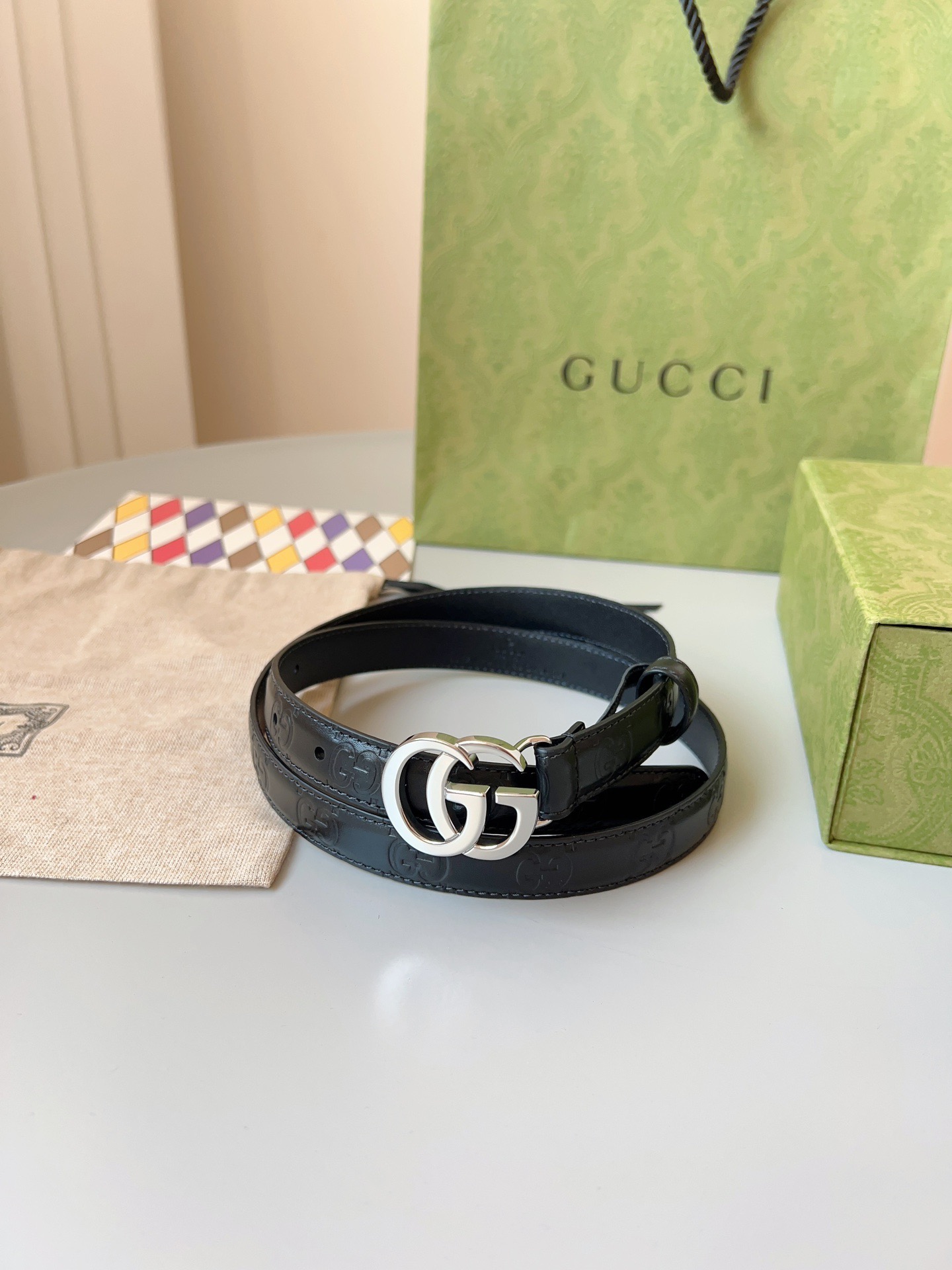 Gucci 구찌 GG 밀라노 블랙 엠보 가죽 벨트 5