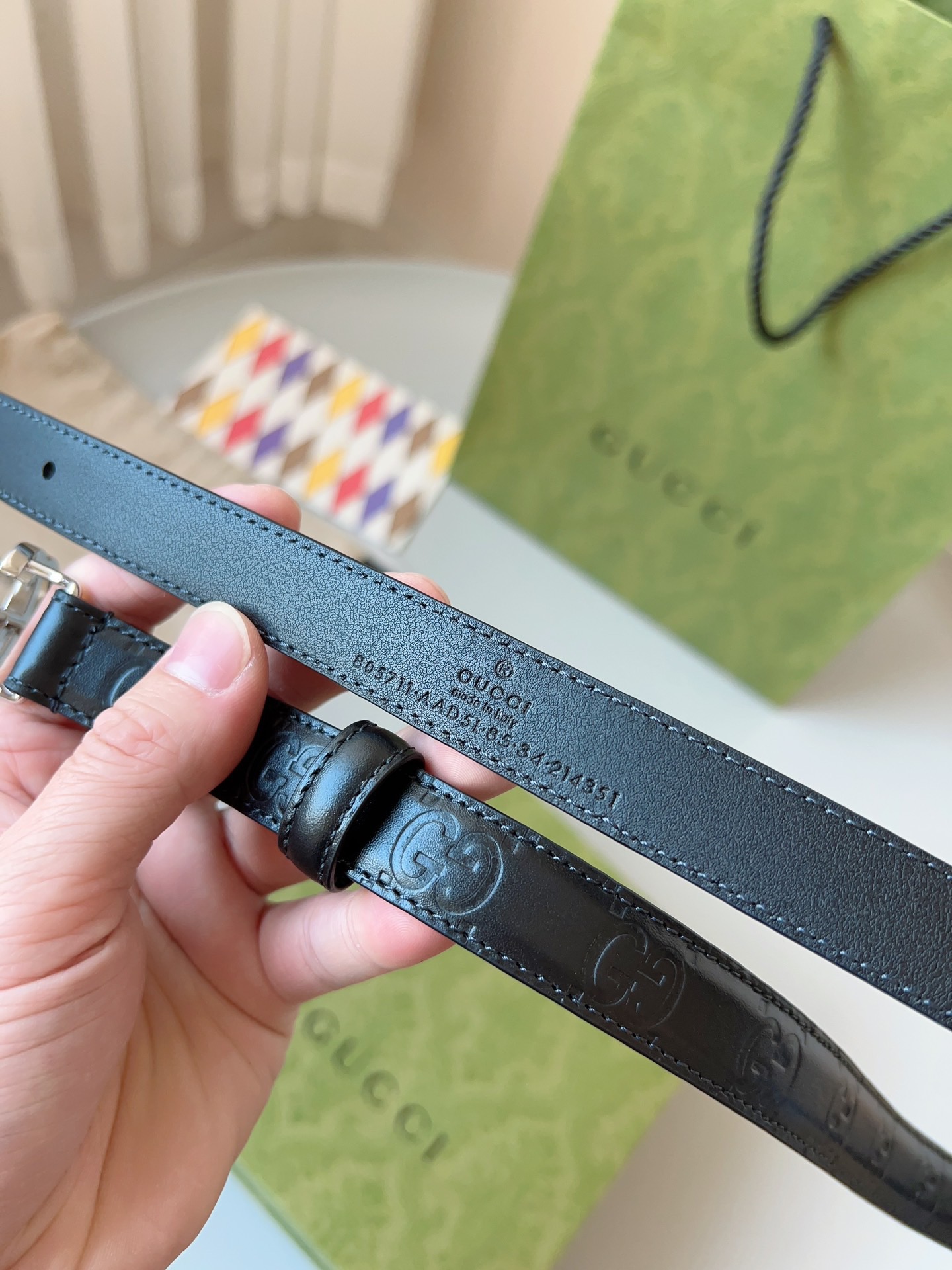 Gucci 구찌 GG 밀라노 블랙 엠보 가죽 벨트 6