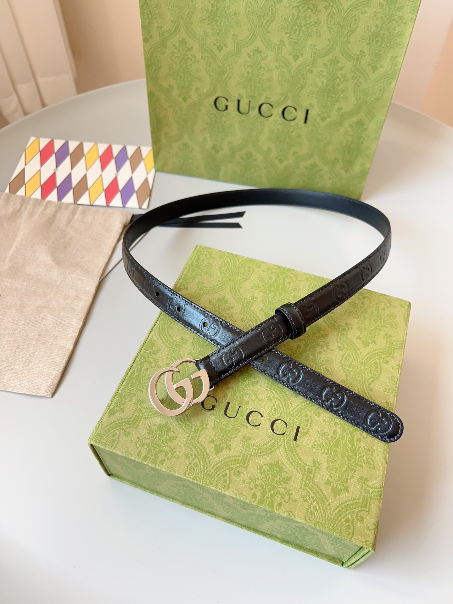 Gucci 구찌 GG 밀라노 블랙 엠보 가죽 벨트 8