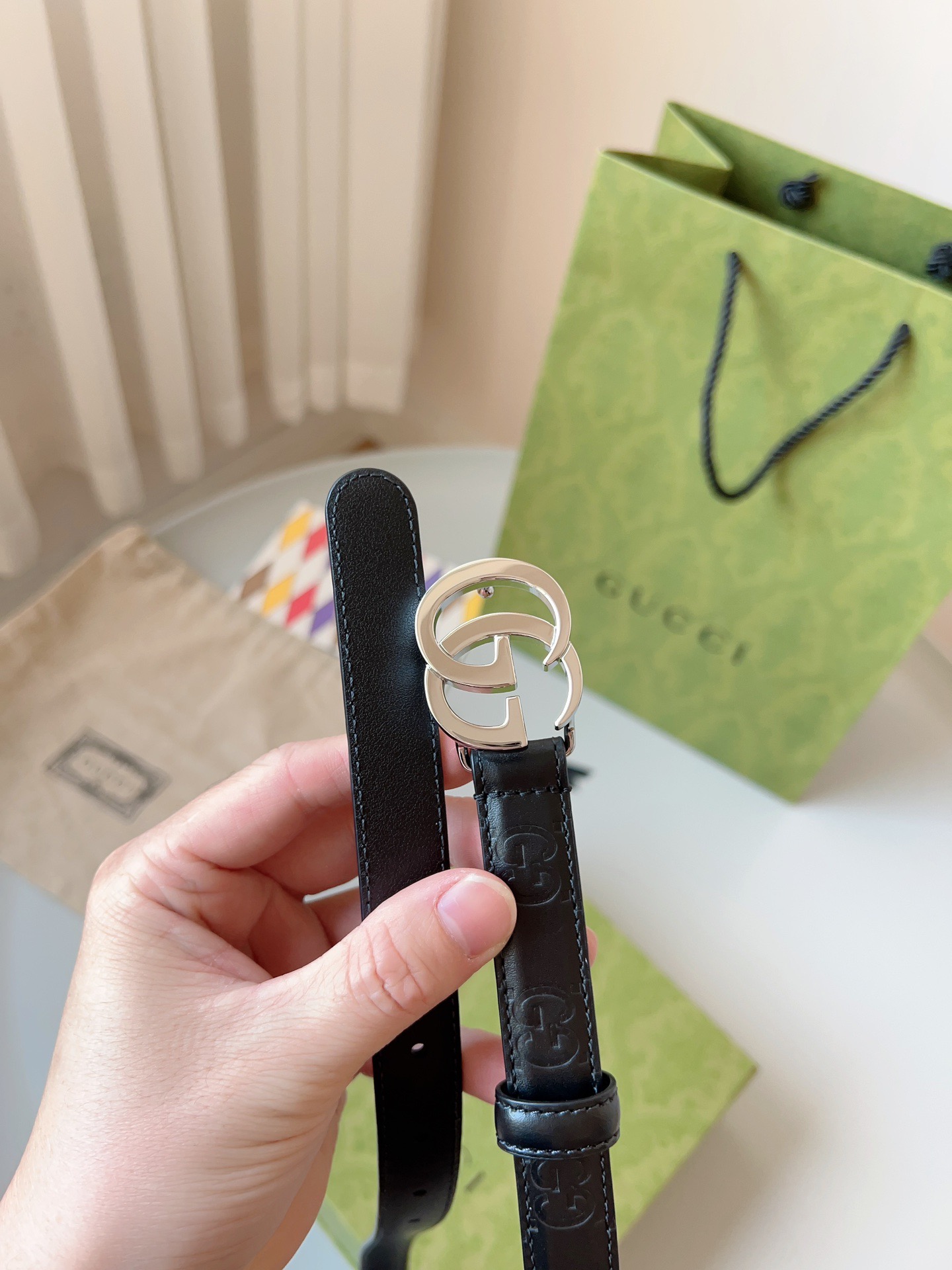 Gucci 구찌 GG 밀라노 블랙 엠보 가죽 벨트 9