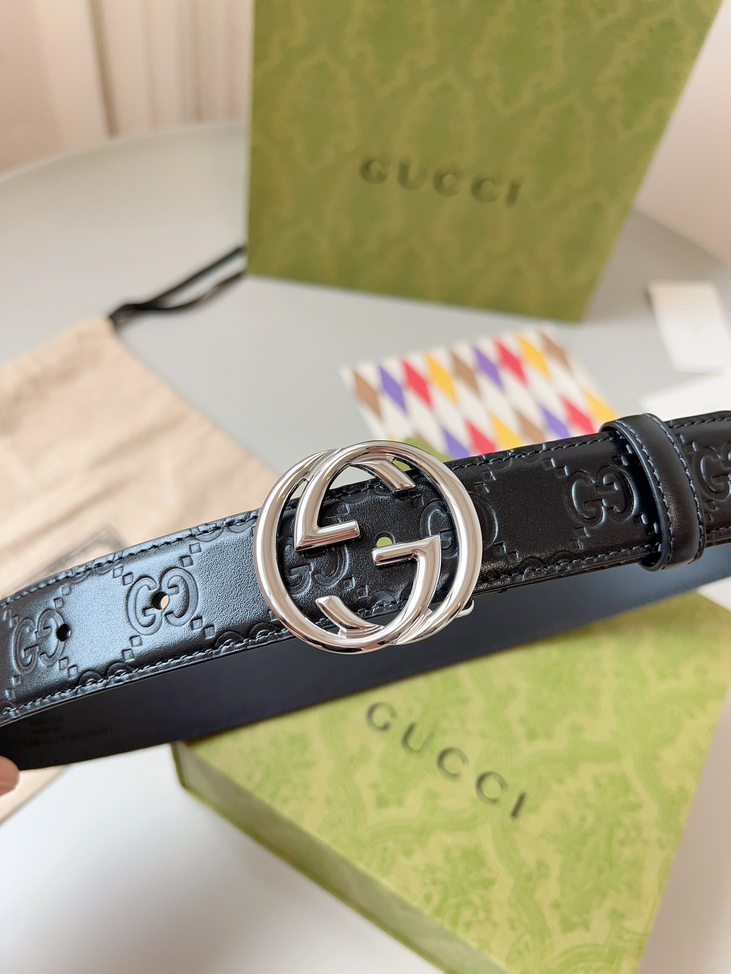 Gucci 구찌 GG 로고 엠보 가죽 벨트 3cm 5