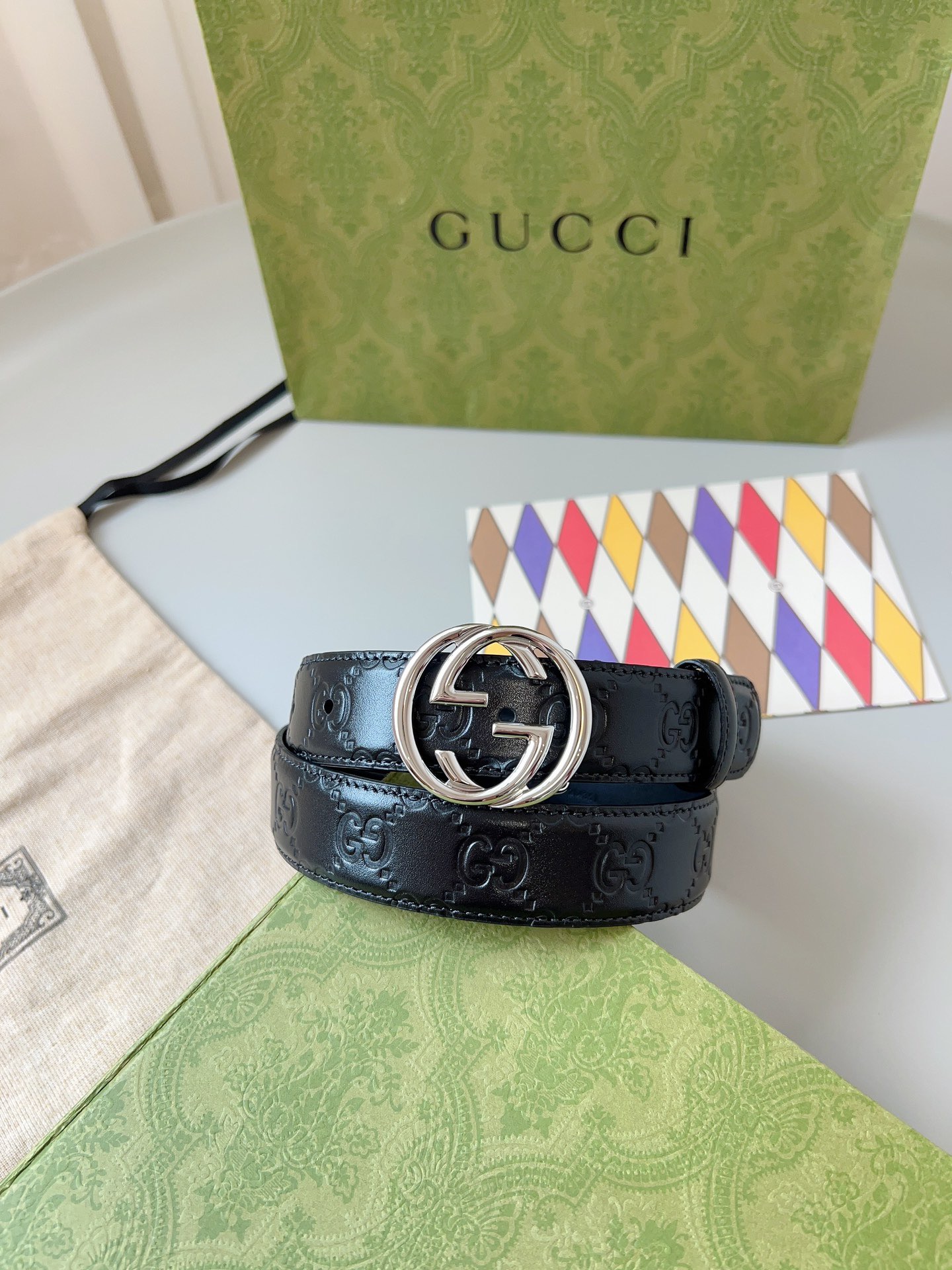 Gucci 구찌 GG 로고 엠보 가죽 벨트 3cm 7