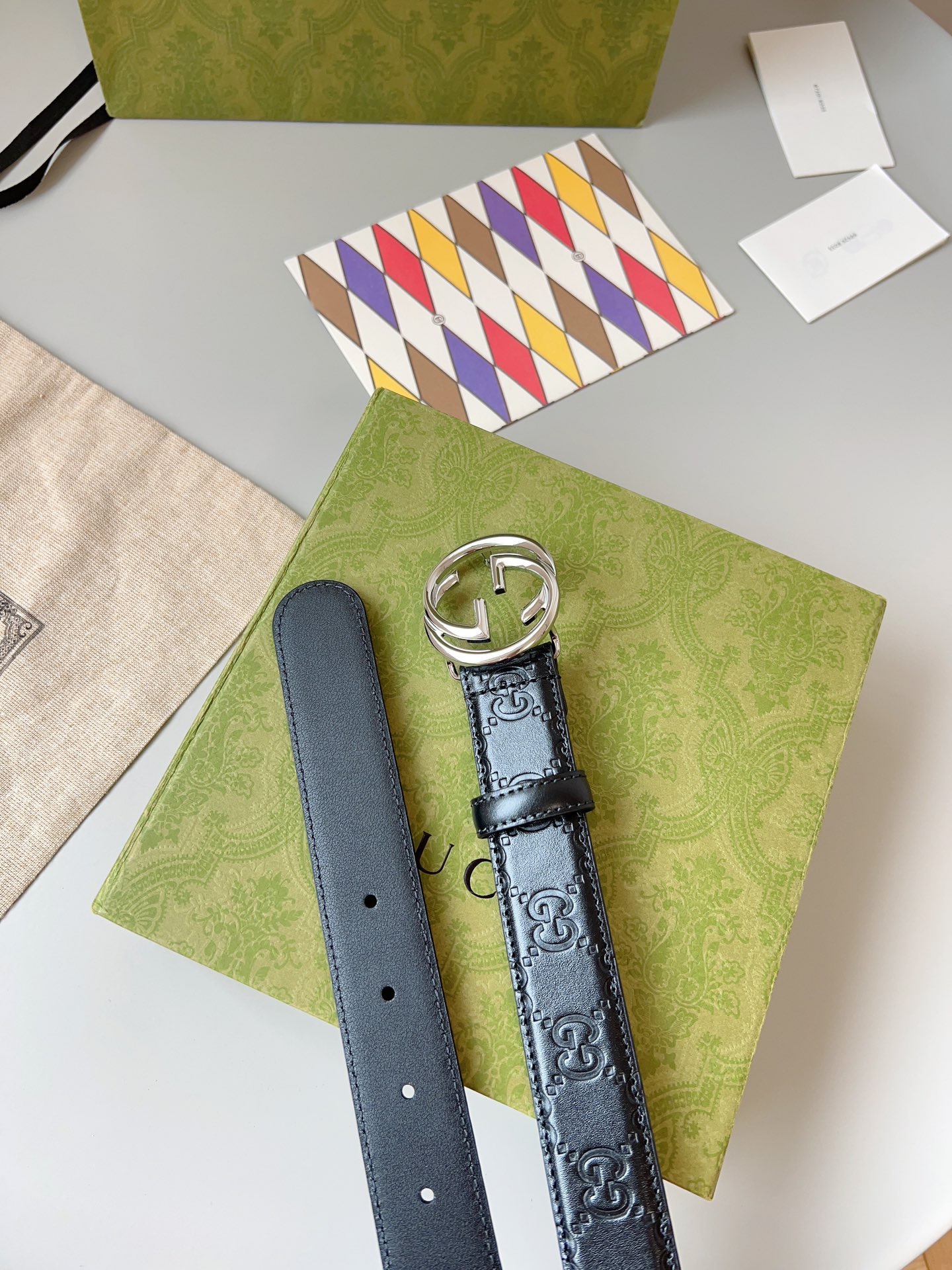 Gucci 구찌 GG 로고 엠보 가죽 벨트 3cm 8