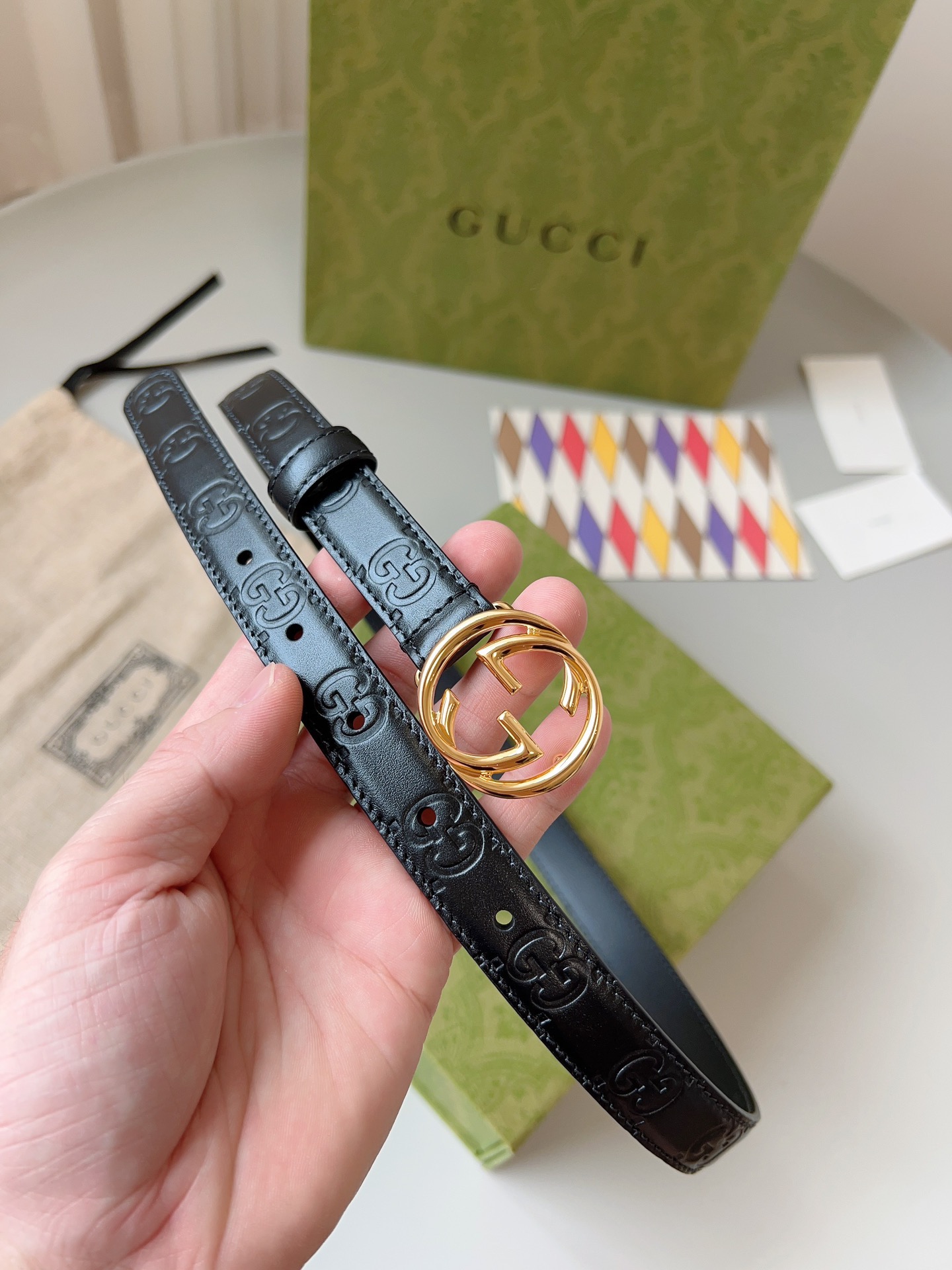 Gucci 구찌 GG 로고 엠보 가죽 벨트 3cm 3