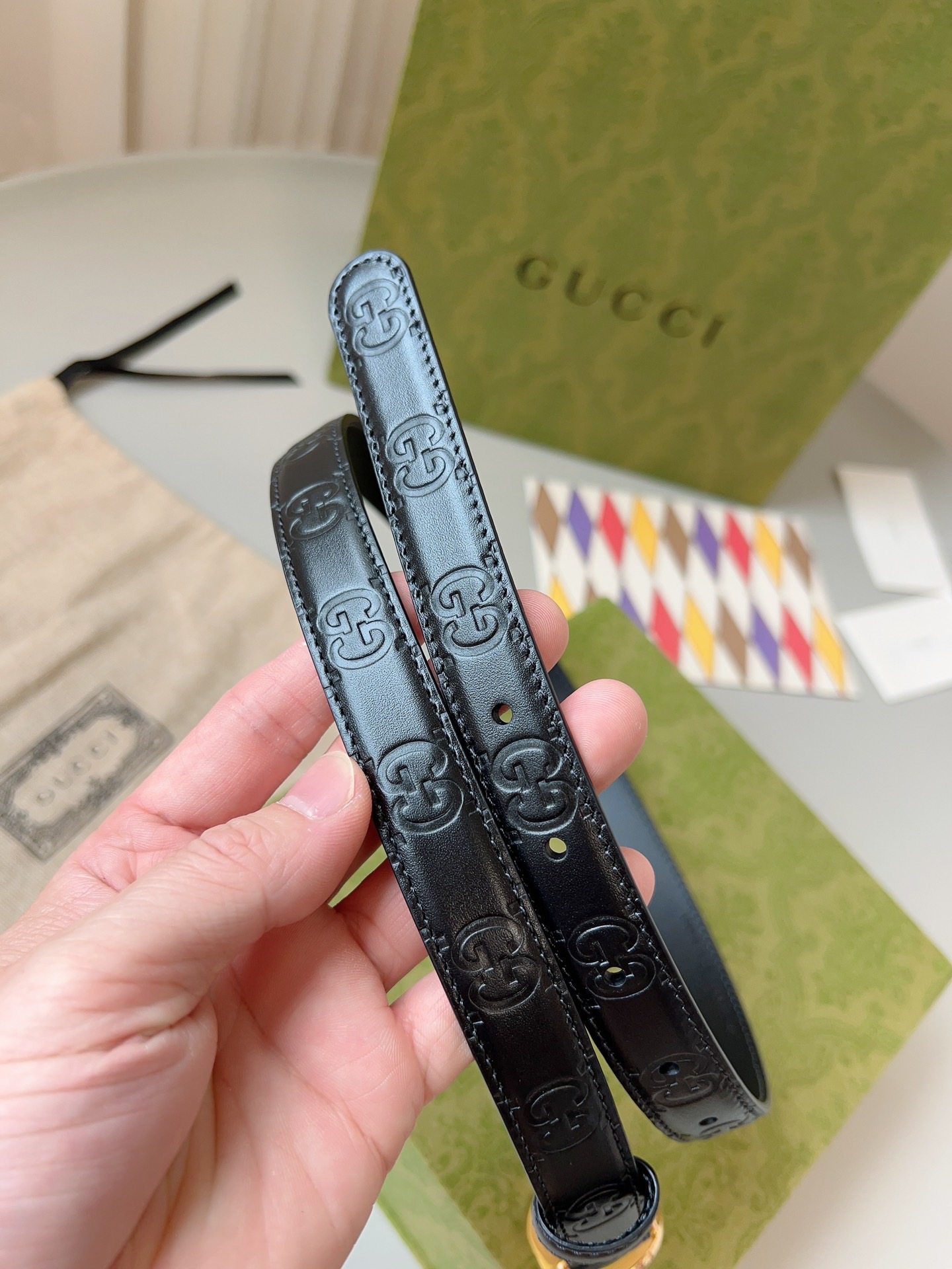 Gucci 구찌 GG 로고 엠보 가죽 벨트 3cm 5