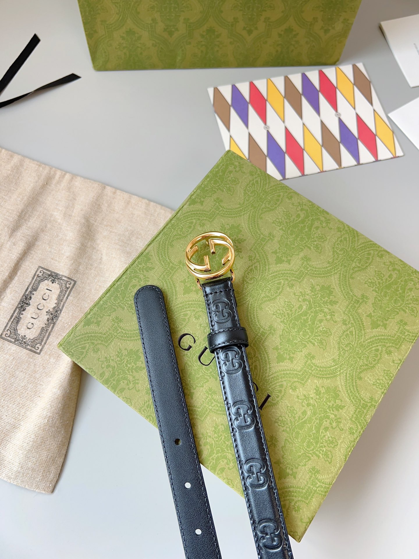 Gucci 구찌 GG 로고 엠보 가죽 벨트 3cm 7