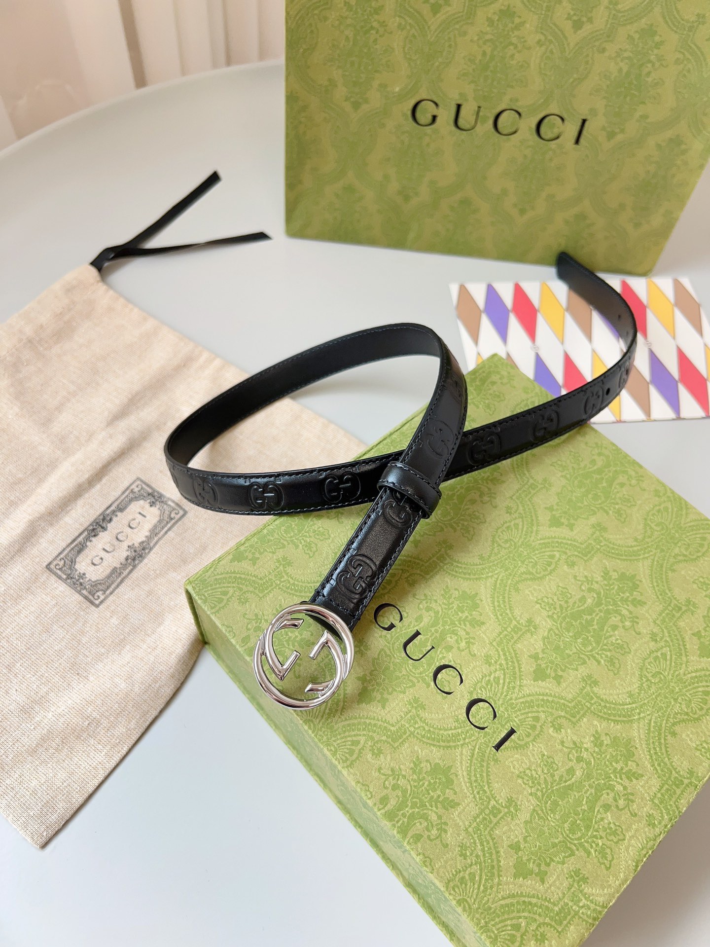 Gucci 구찌 GG 로고 엠보 가죽 벨트 3cm 3