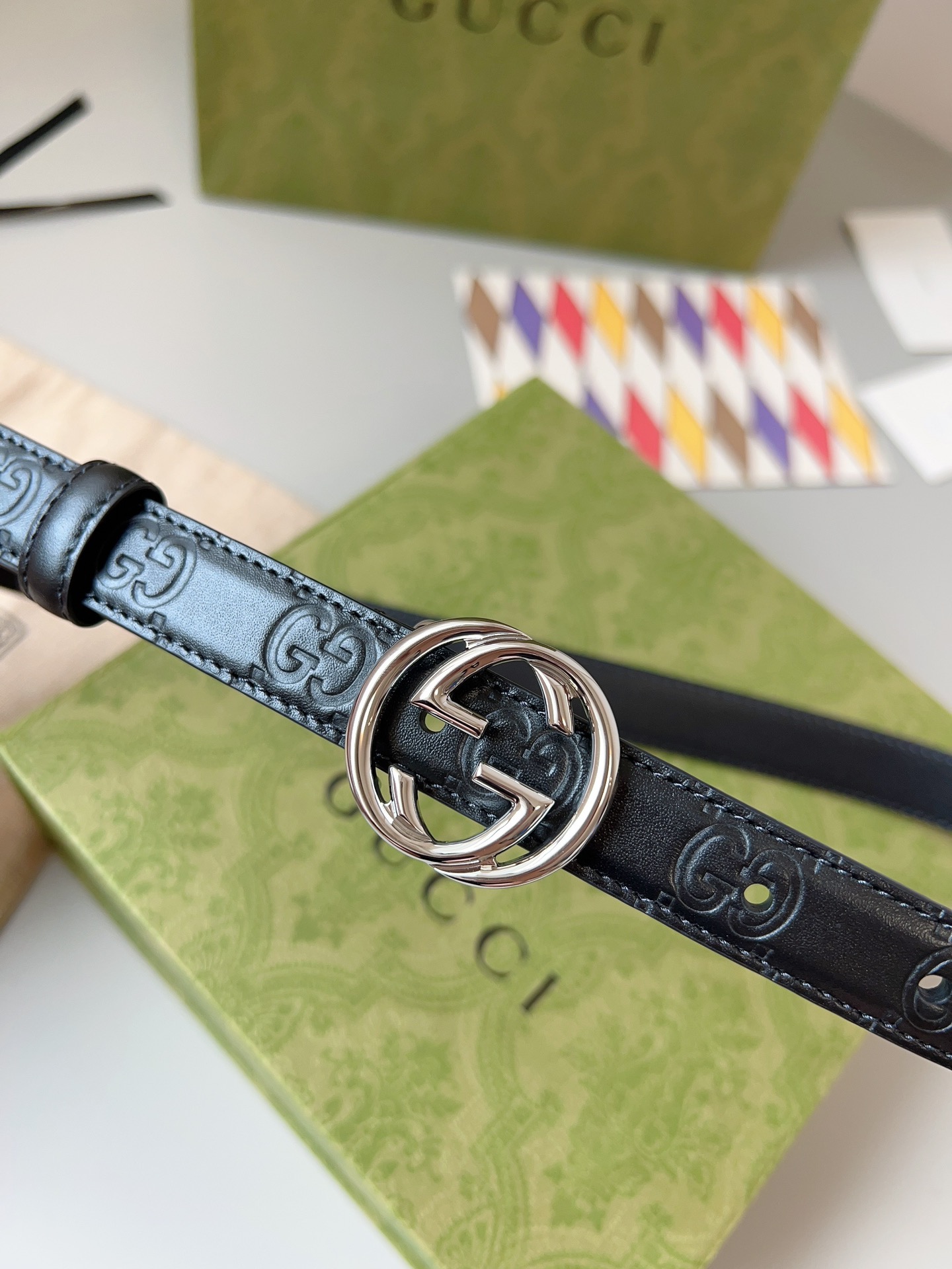 Gucci 구찌 GG 로고 엠보 가죽 벨트 3cm 4