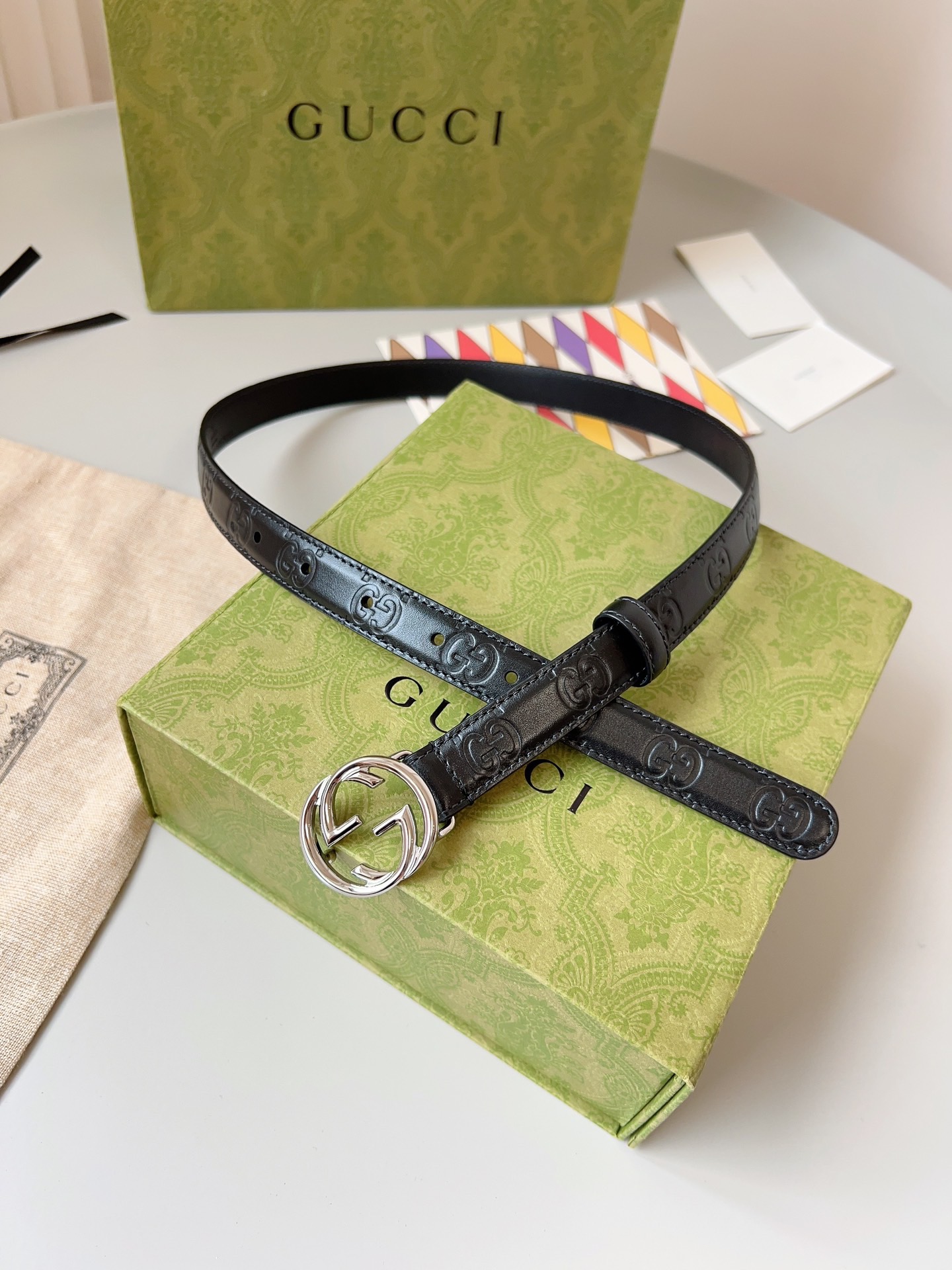 Gucci 구찌 GG 로고 엠보 가죽 벨트 3cm 5