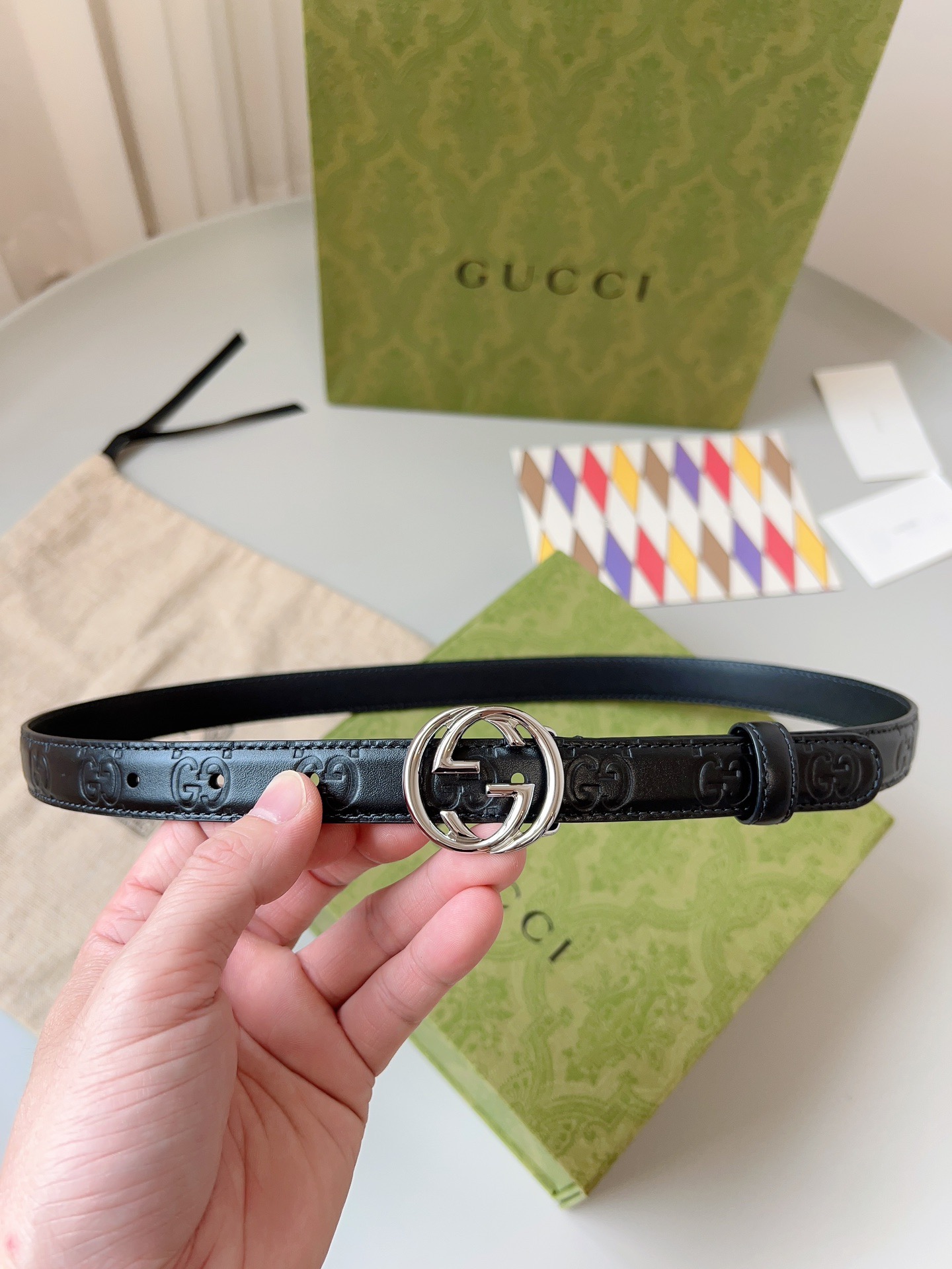 Gucci 구찌 GG 로고 엠보 가죽 벨트 3cm 8