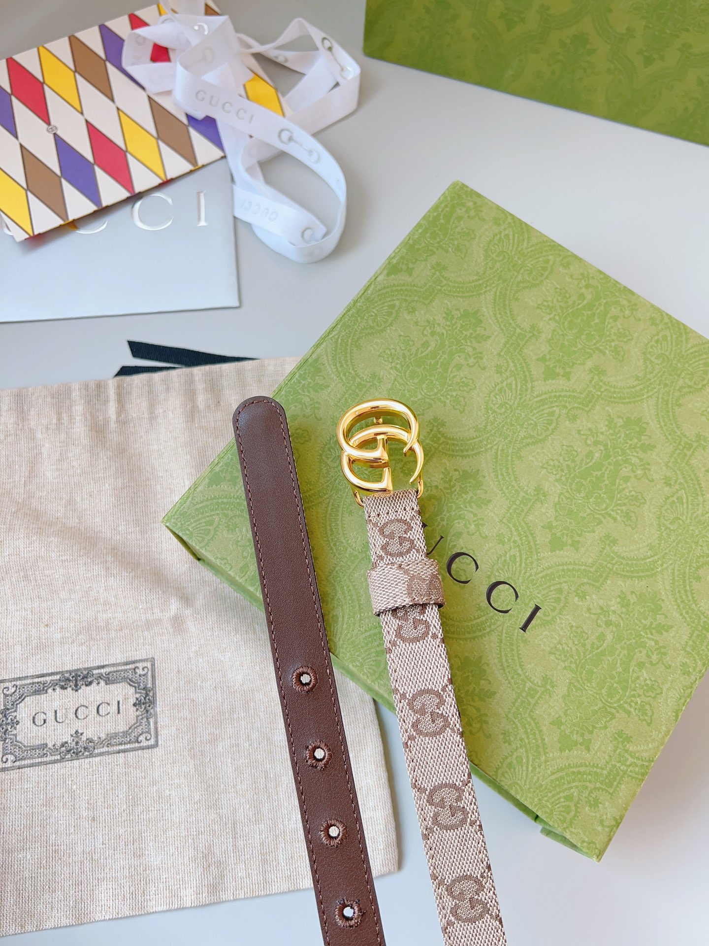 Gucci 구찌 GG 캔버스 블루 레더 트림 슬림 벨트 7