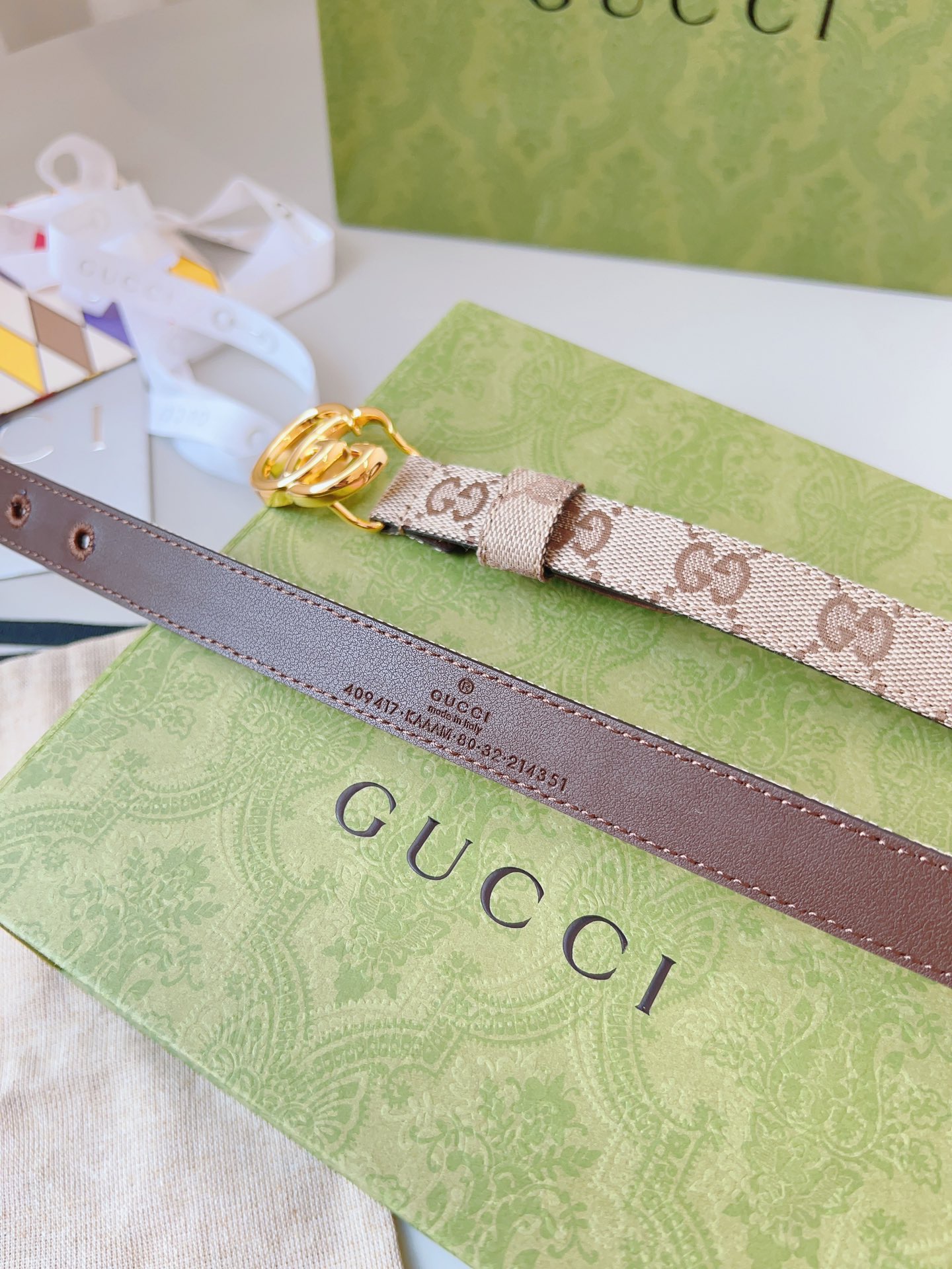 Gucci 구찌 GG 캔버스 블루 레더 트림 슬림 벨트 8