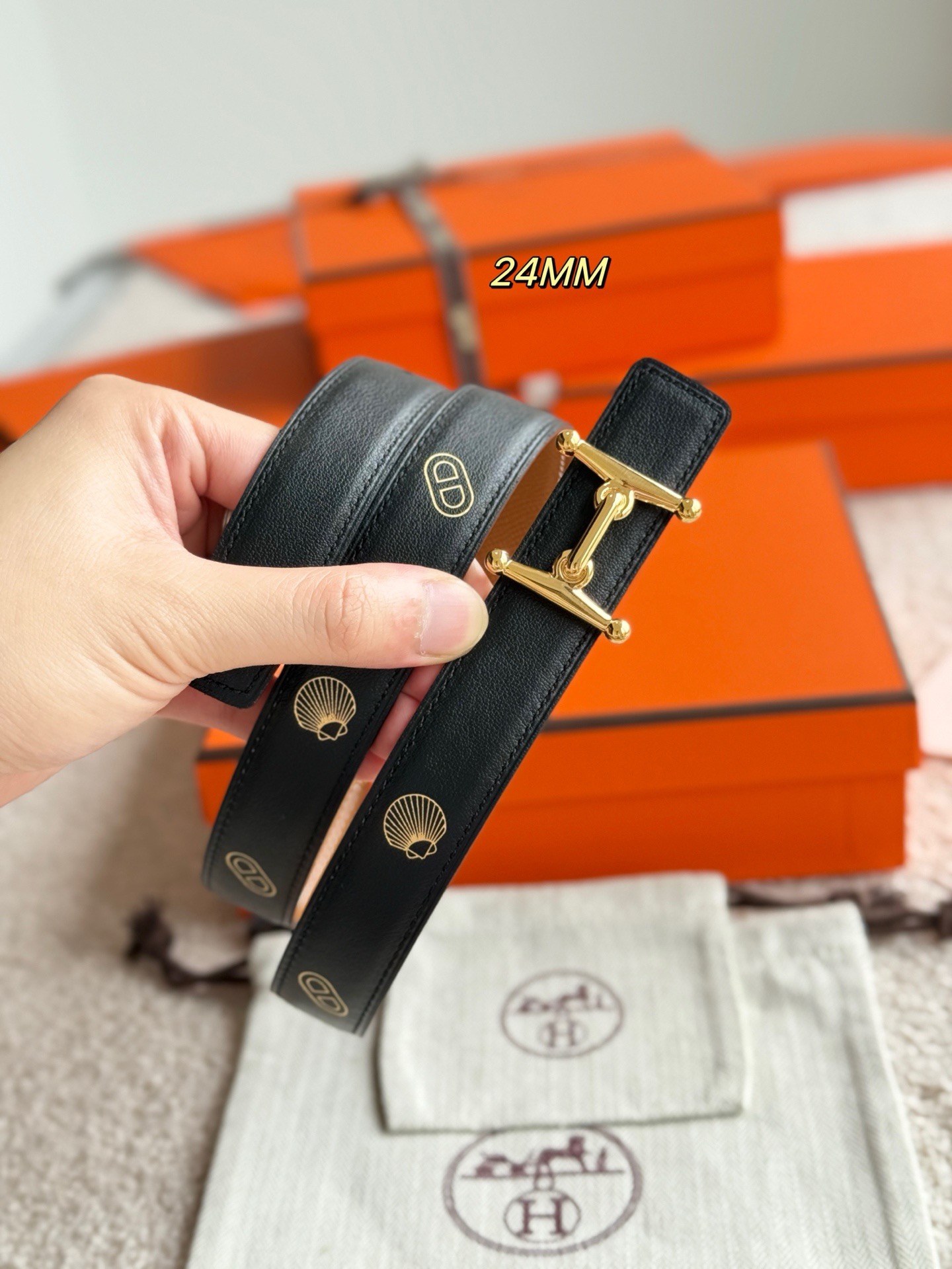 Hermes 에르메스 Mors H 리버서블 가죽 벨트 24mm 7