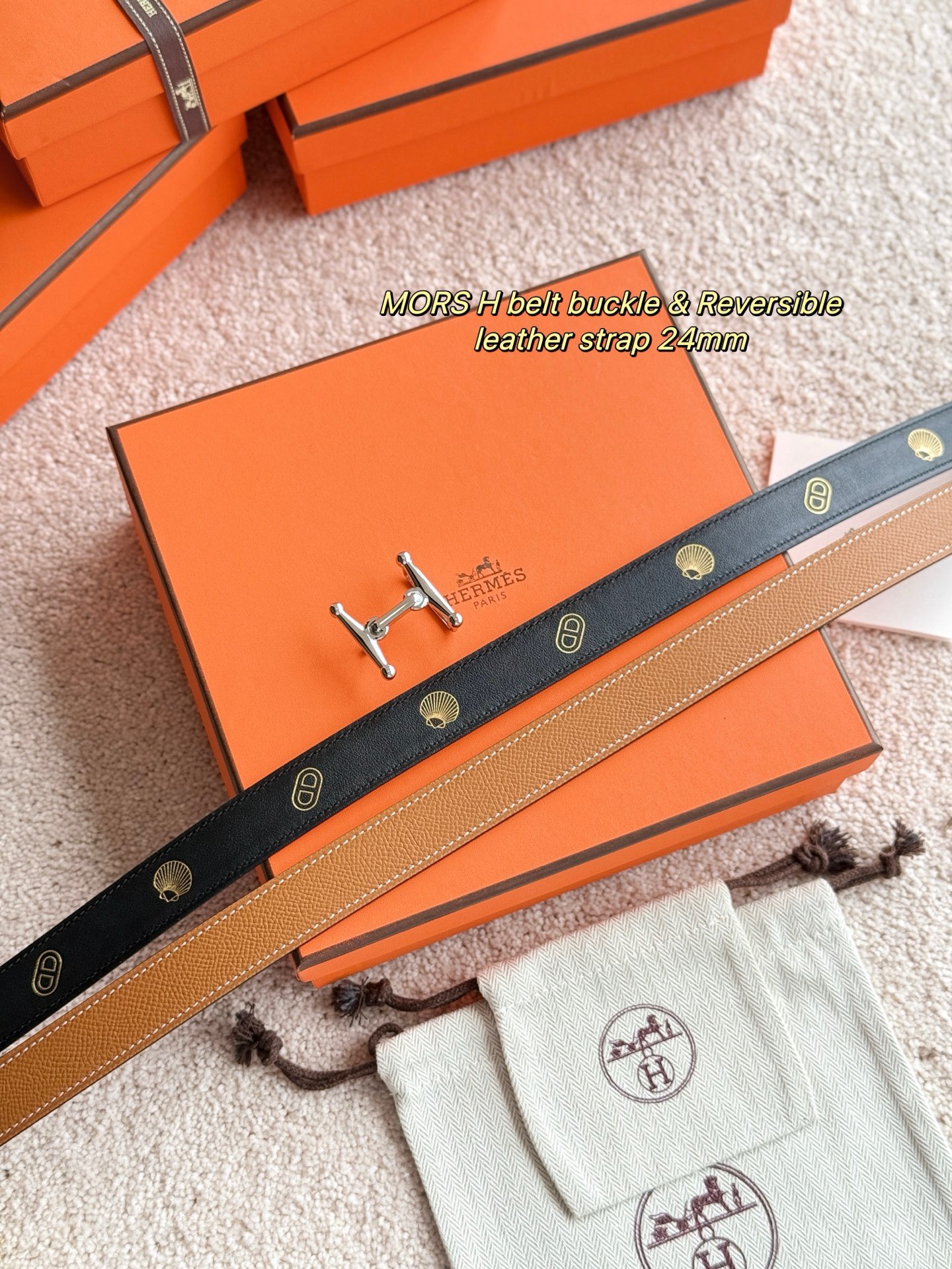 Hermes 에르메스 Mors H 리버서블 가죽 벨트 24mm 5