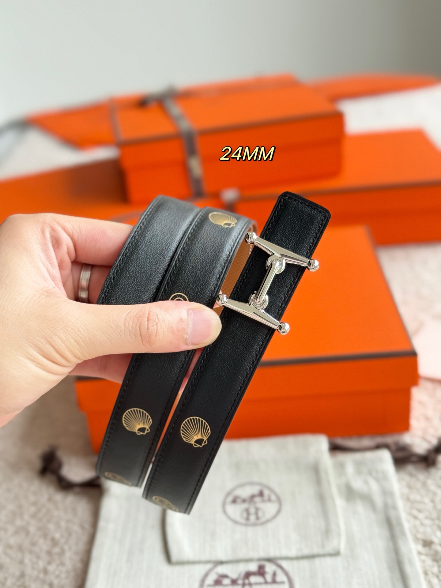 Hermes 에르메스 Mors H 리버서블 가죽 벨트 24mm 7