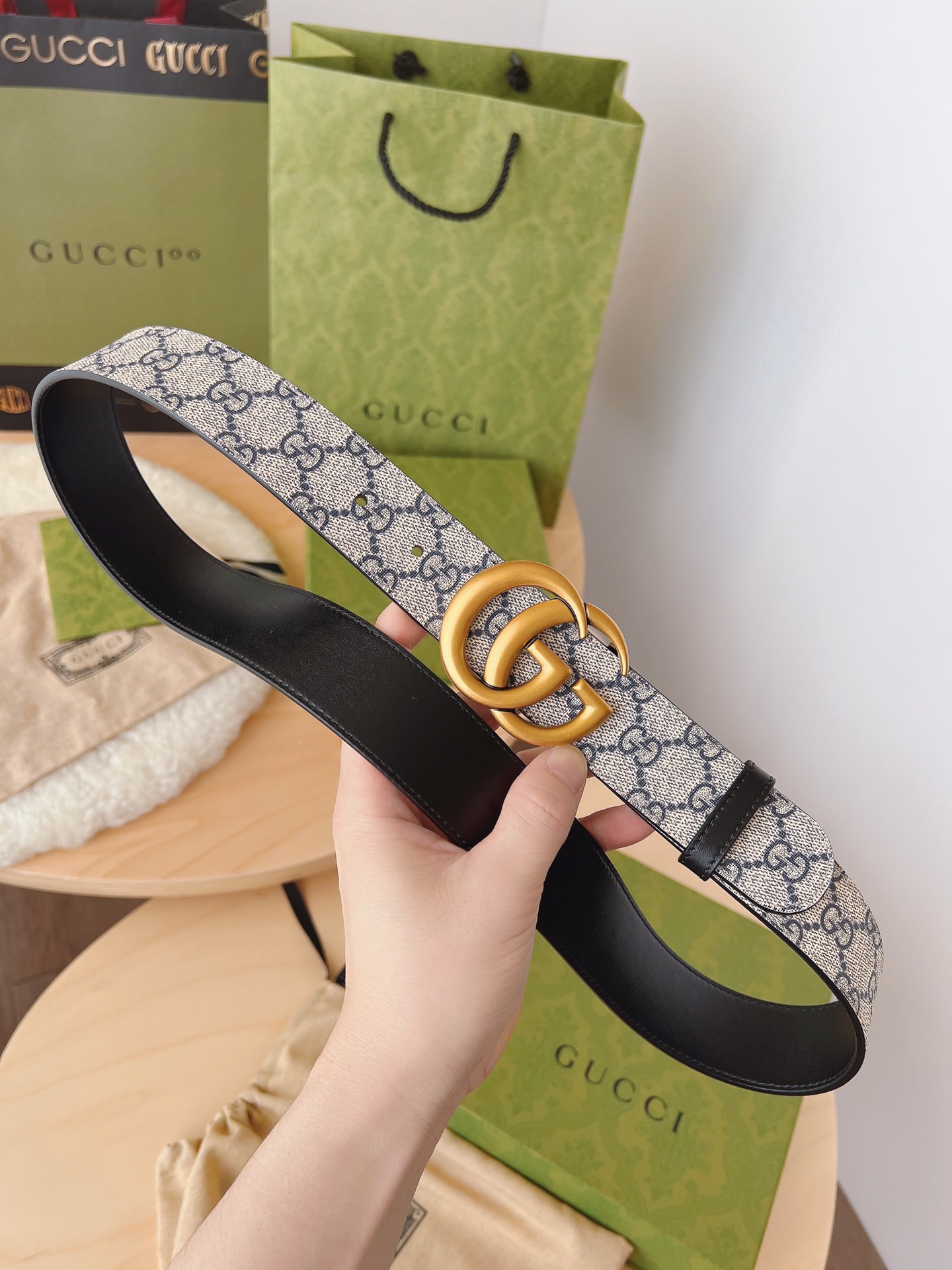 Gucci 구찌 GG 수프림 캔버스 더블 G 버클 벨트 3