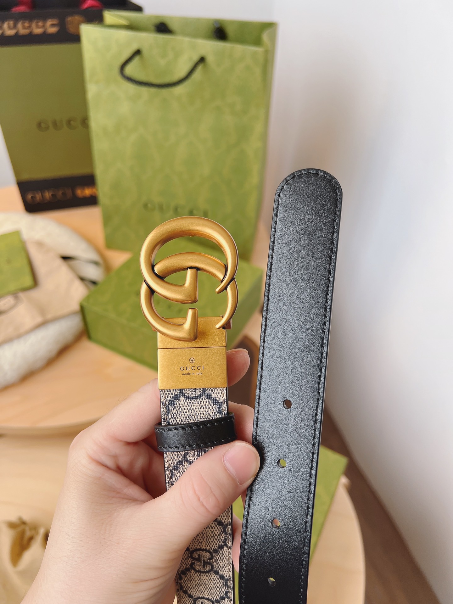 Gucci 구찌 GG 수프림 캔버스 더블 G 버클 벨트 10