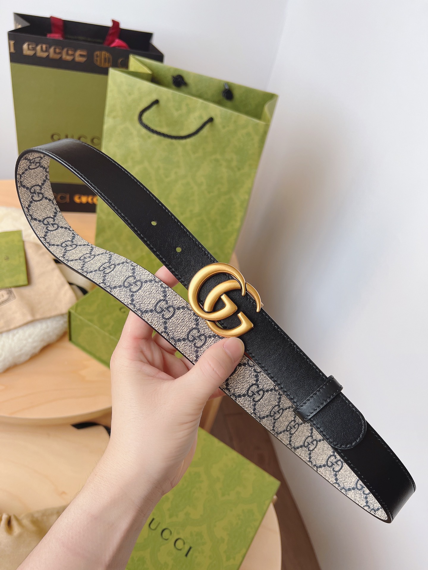 Gucci 구찌 GG 수프림 캔버스 더블 G 버클 벨트 13