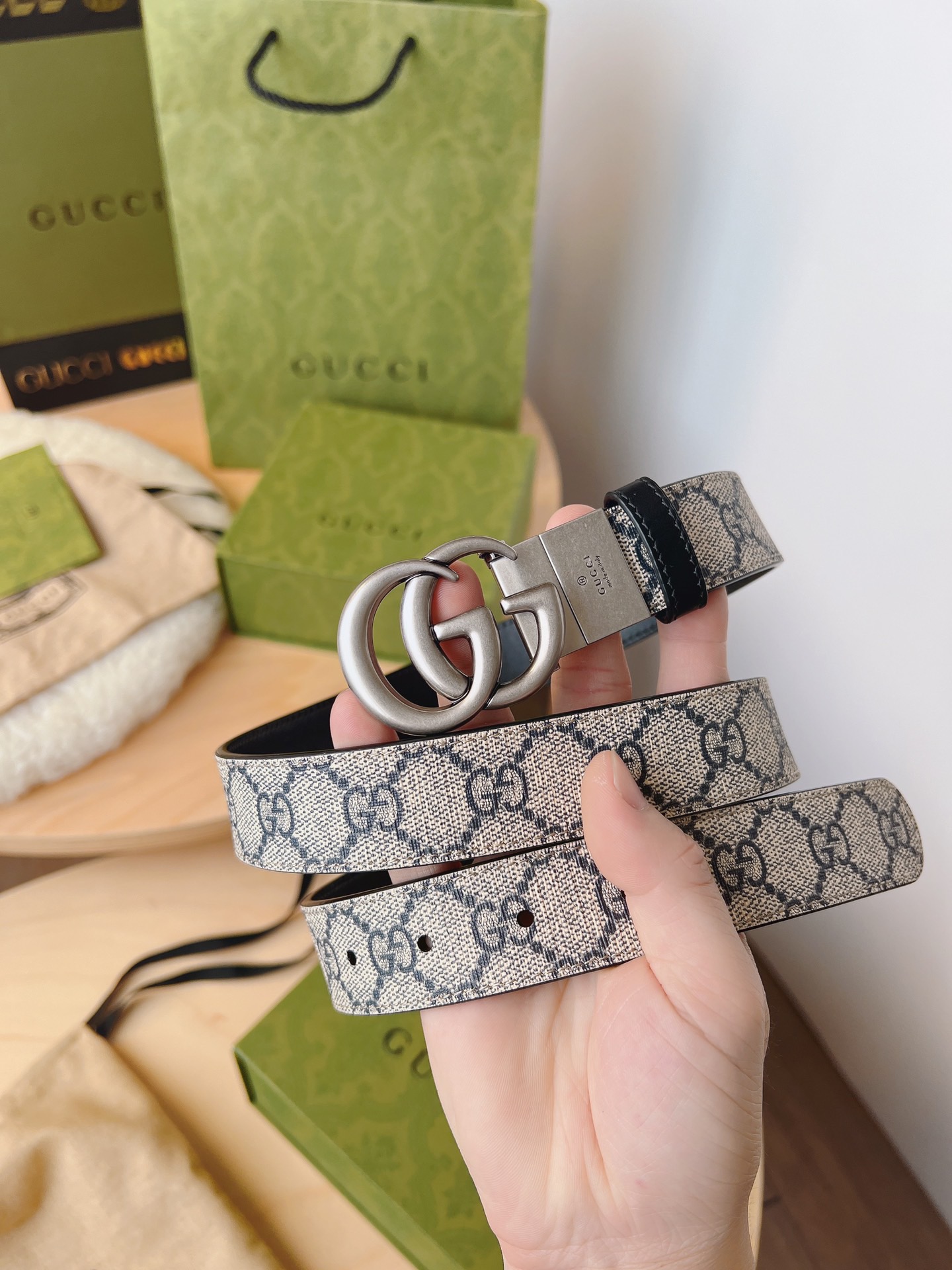 Gucci 구찌 GG 수프림 캔버스 더블 G 버클 벨트 1