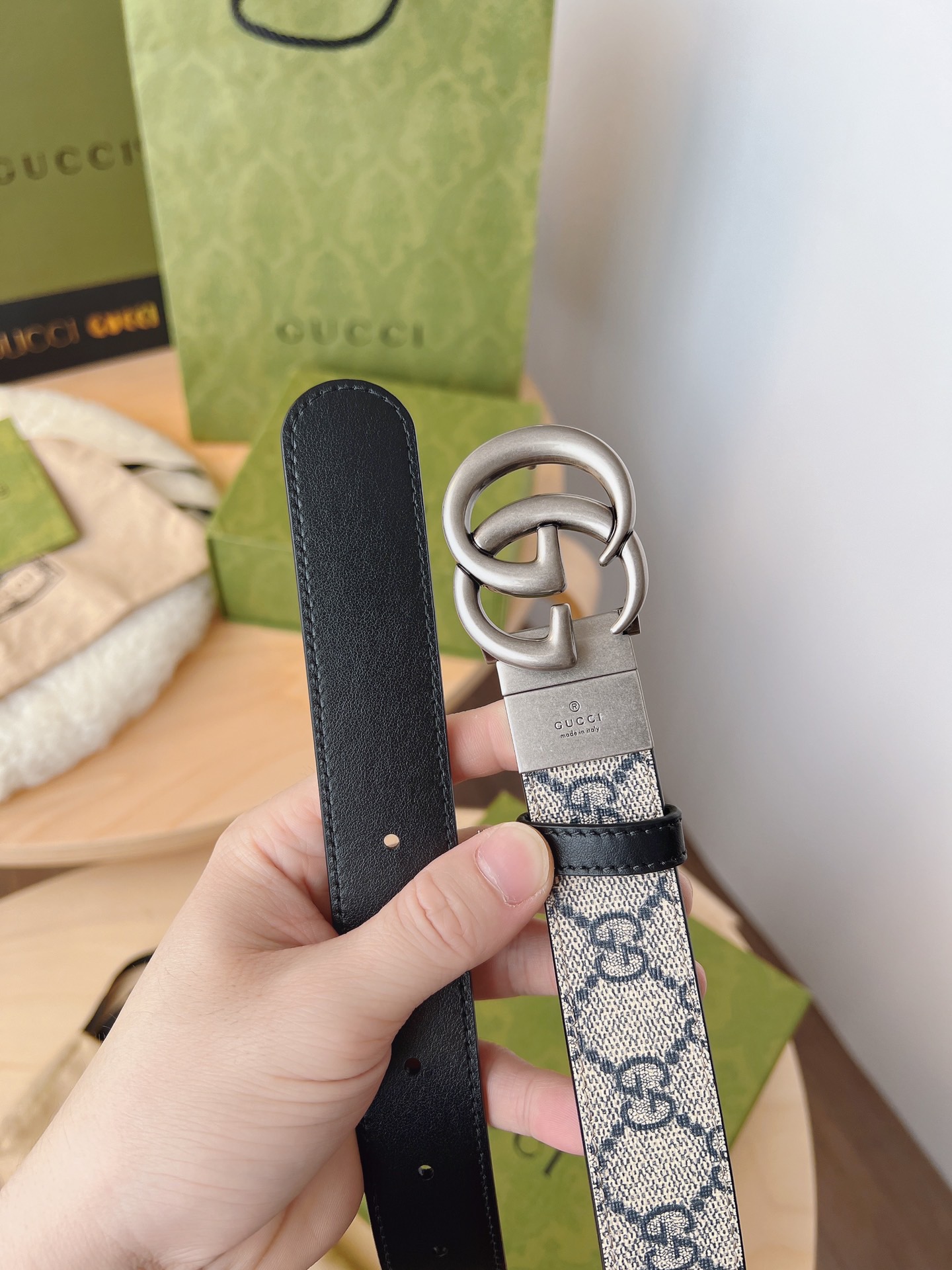 Gucci 구찌 GG 수프림 캔버스 더블 G 버클 벨트 2