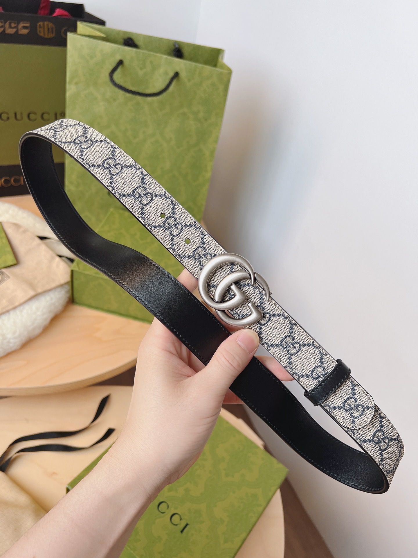 Gucci 구찌 GG 수프림 캔버스 더블 G 버클 벨트 3