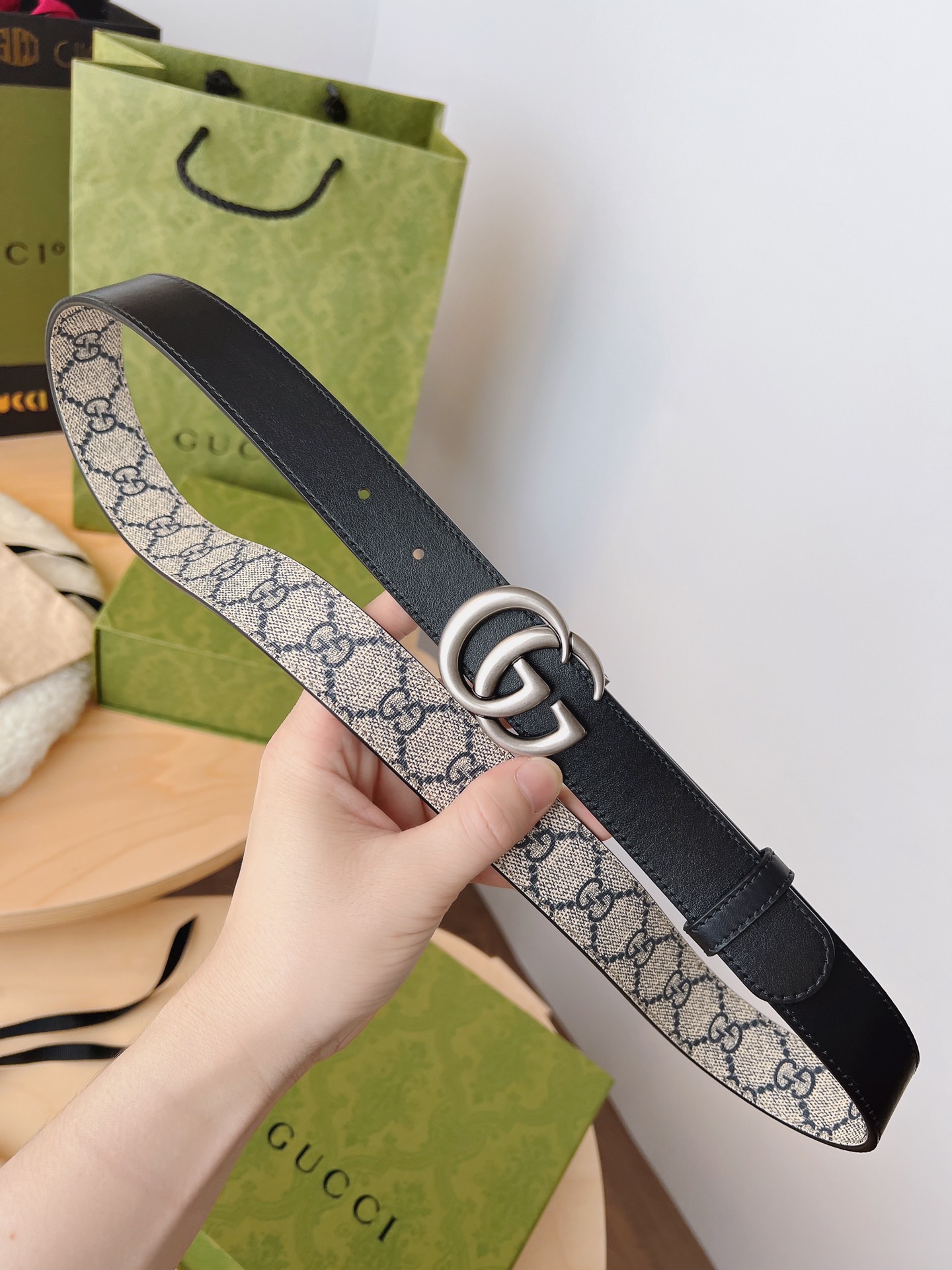 Gucci 구찌 GG 수프림 캔버스 더블 G 버클 벨트 4