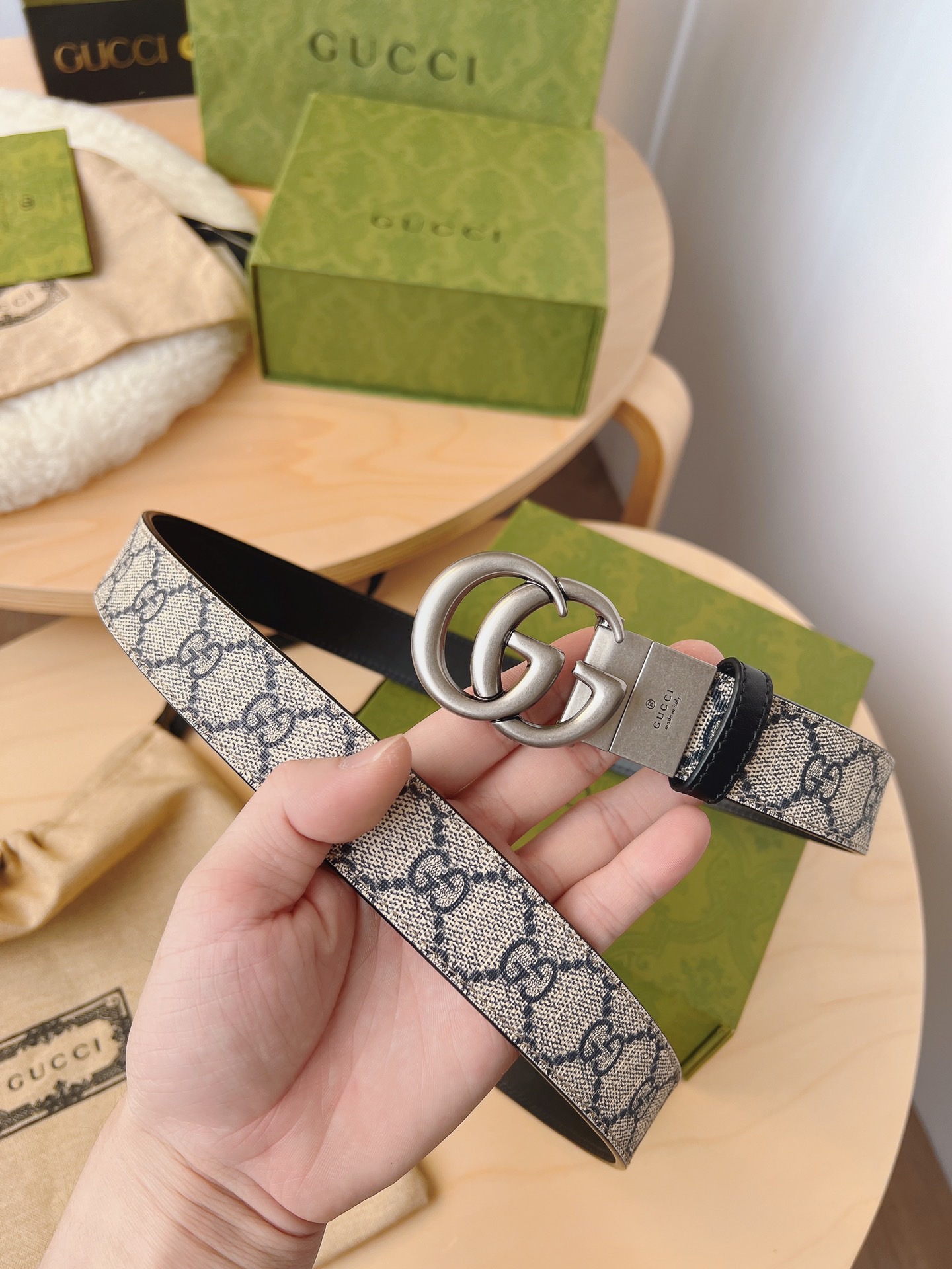 Gucci 구찌 GG 수프림 캔버스 더블 G 버클 벨트 8