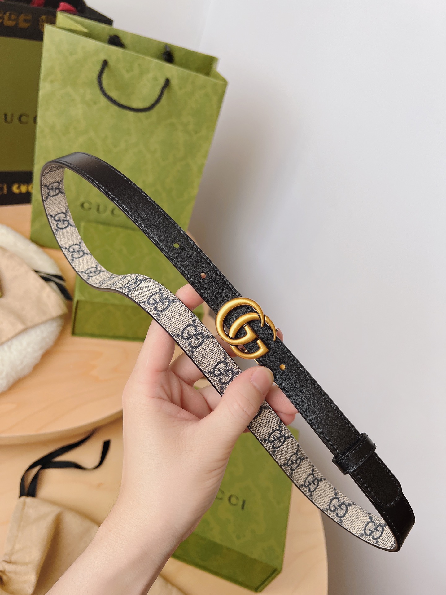 Gucci 구찌 GG 수프림 캔버스 더블 G 버클 벨트 4